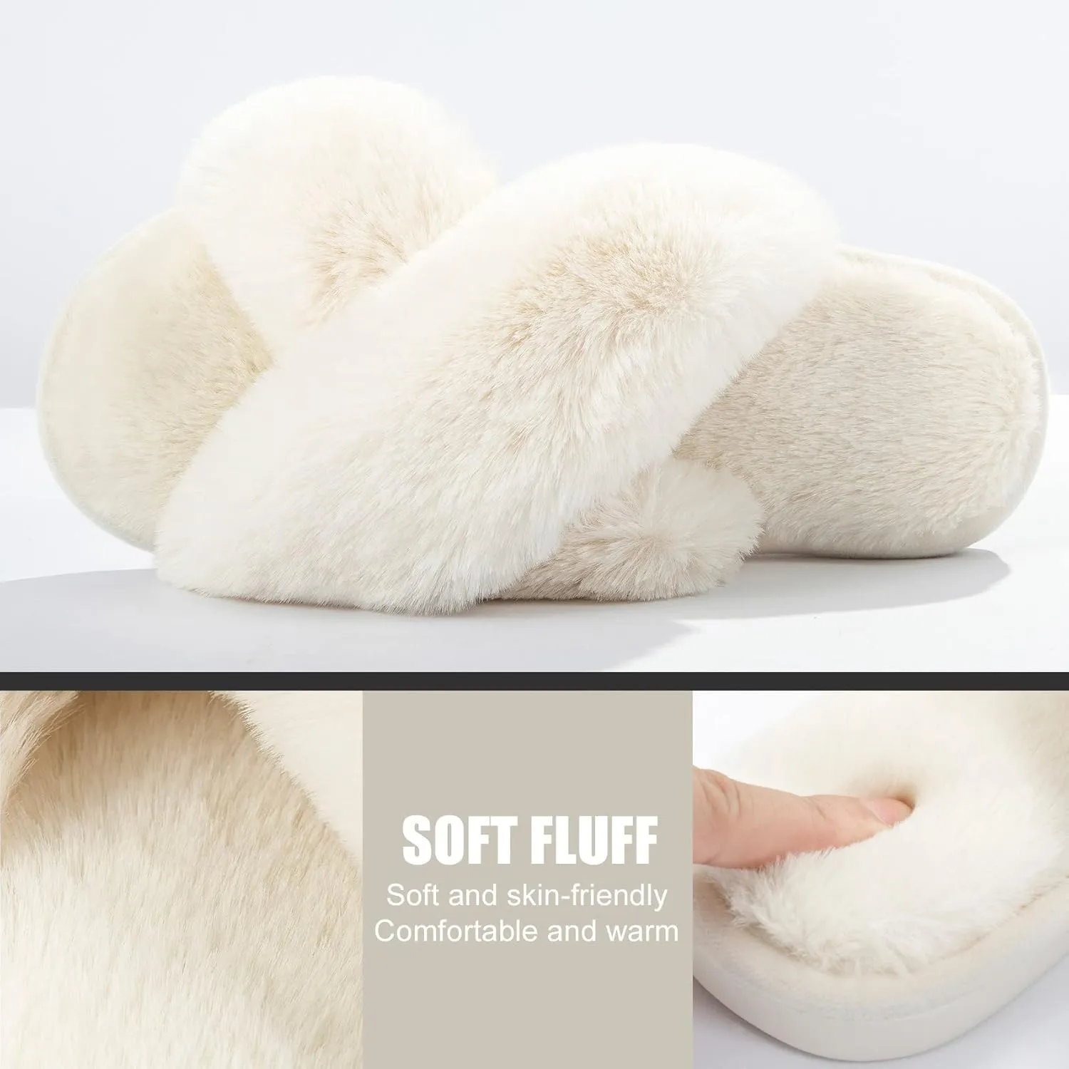 Metog Women's Fuzzy Cross Band Indoor/Outdoor Soft Open Toe Slippers