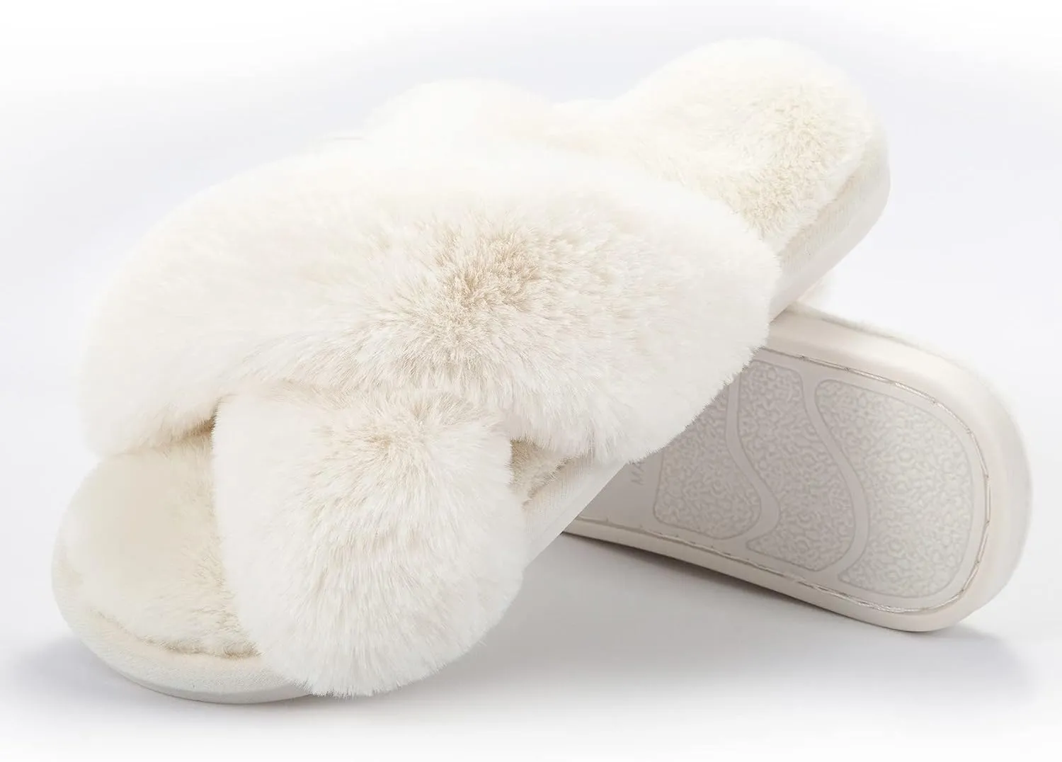 Metog Women's Fuzzy Cross Band Indoor/Outdoor Soft Open Toe Slippers