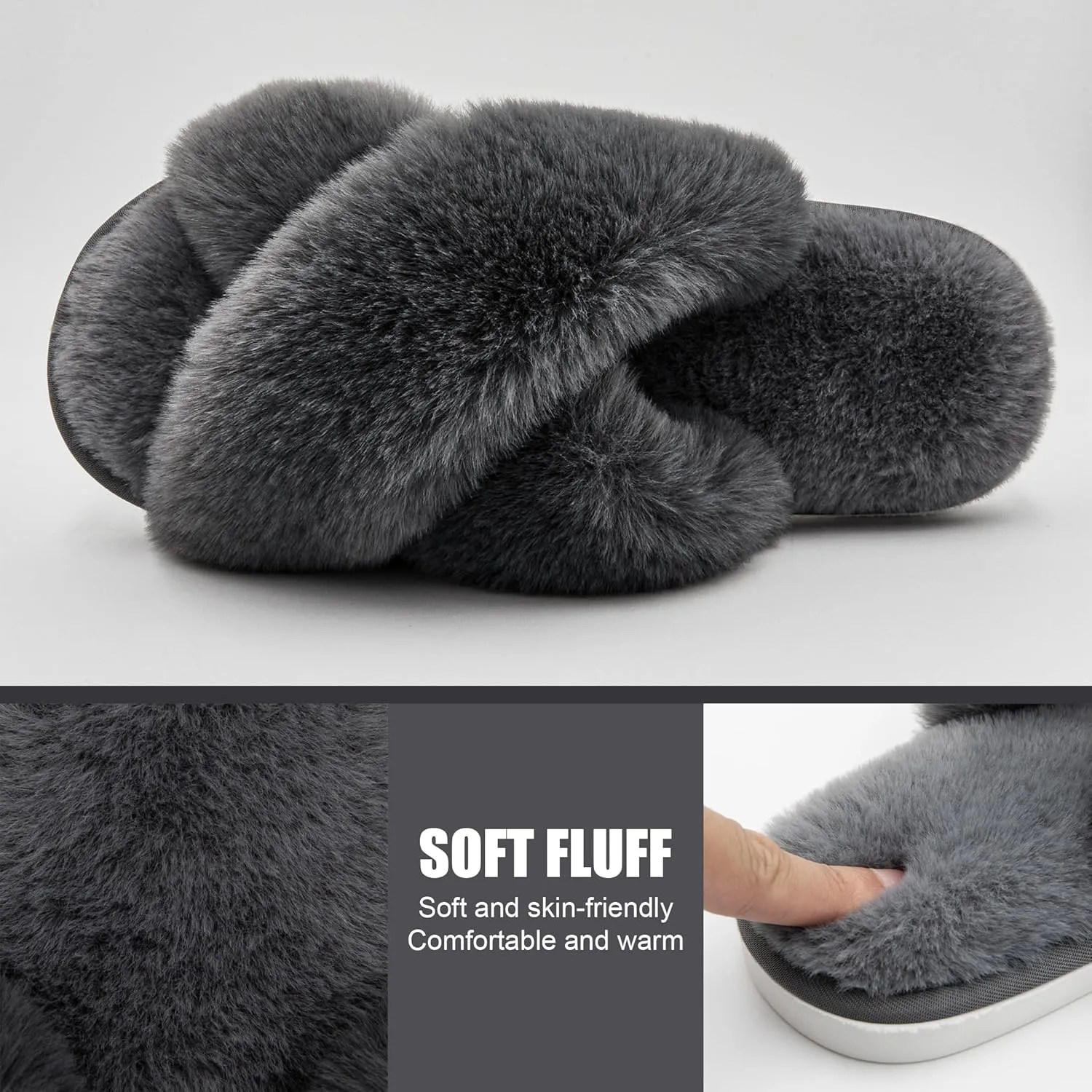 Metog Women's Fuzzy Cross Band Indoor/Outdoor Soft Open Toe Slippers