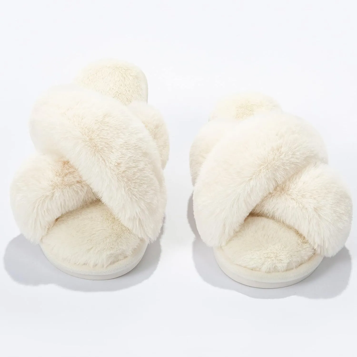 Metog Women's Fuzzy Cross Band Indoor/Outdoor Soft Open Toe Slippers