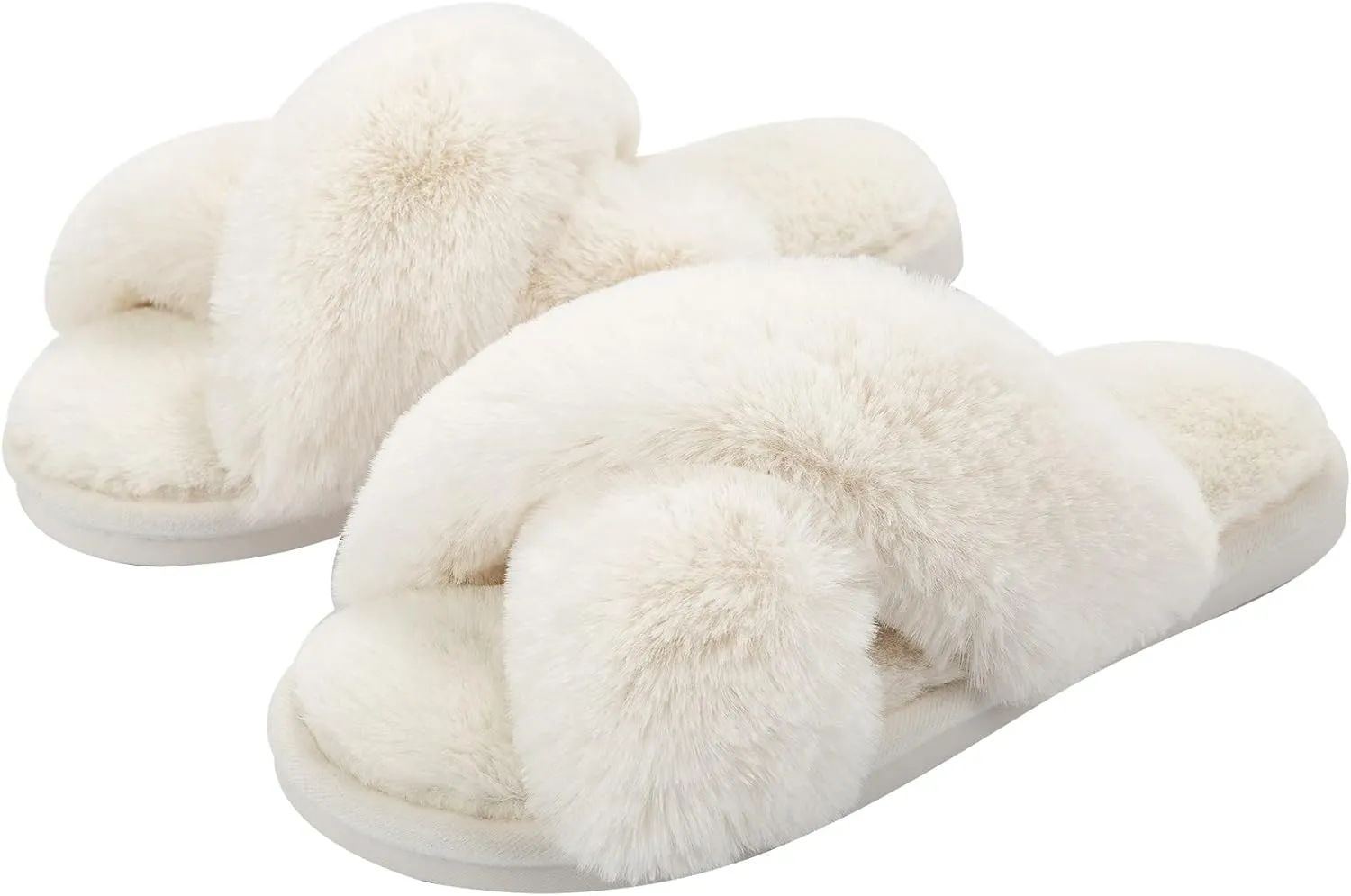 Metog Women's Fuzzy Cross Band Indoor/Outdoor Soft Open Toe Slippers