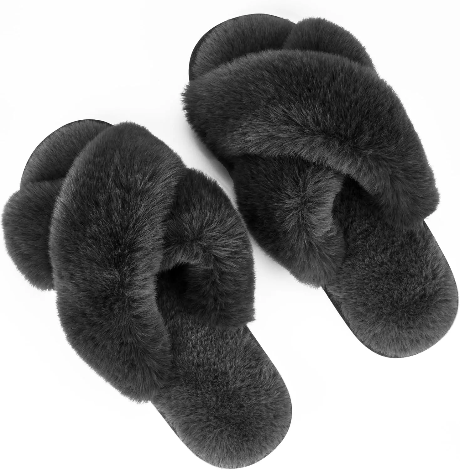 Metog Women's Fuzzy Cross Band Indoor/Outdoor Soft Open Toe Slippers