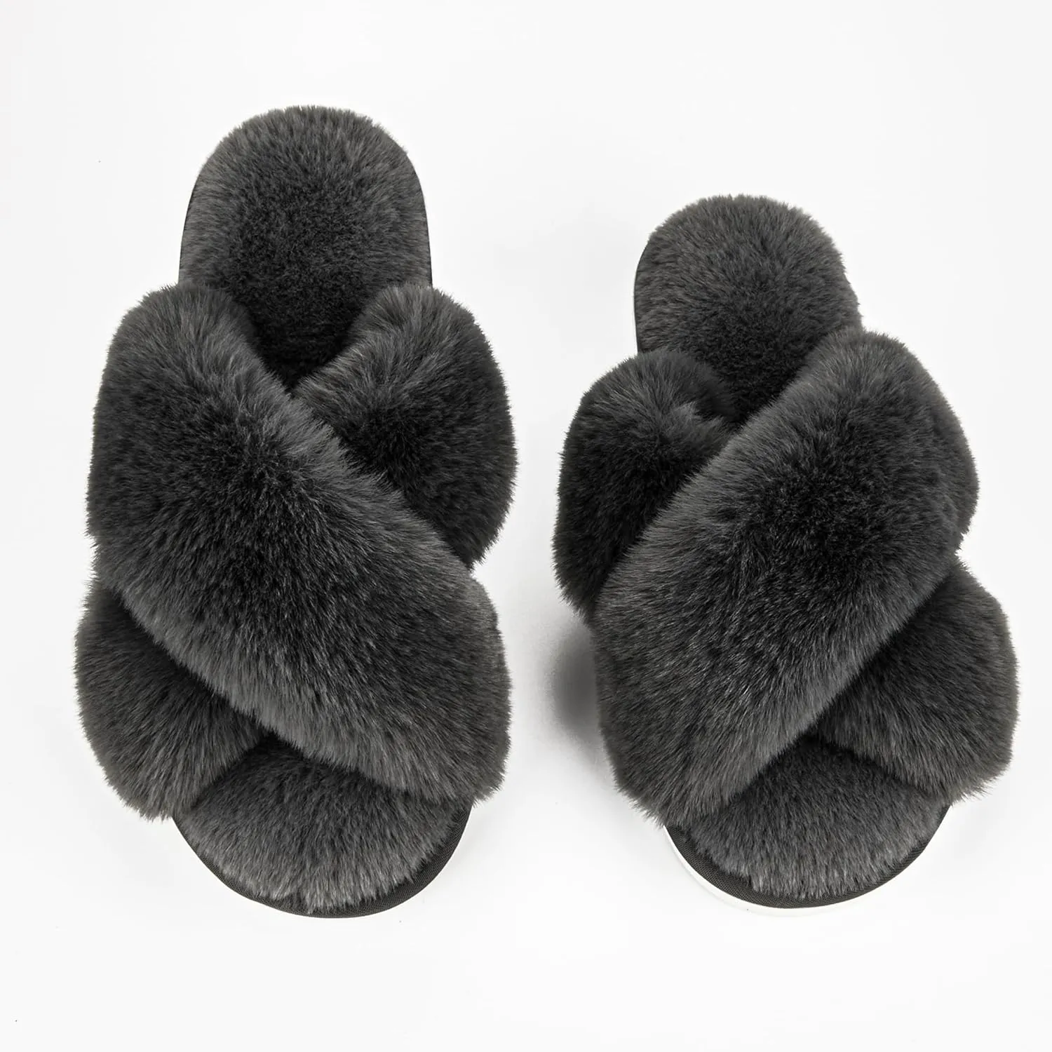 Metog Women's Fuzzy Cross Band Indoor/Outdoor Soft Open Toe Slippers