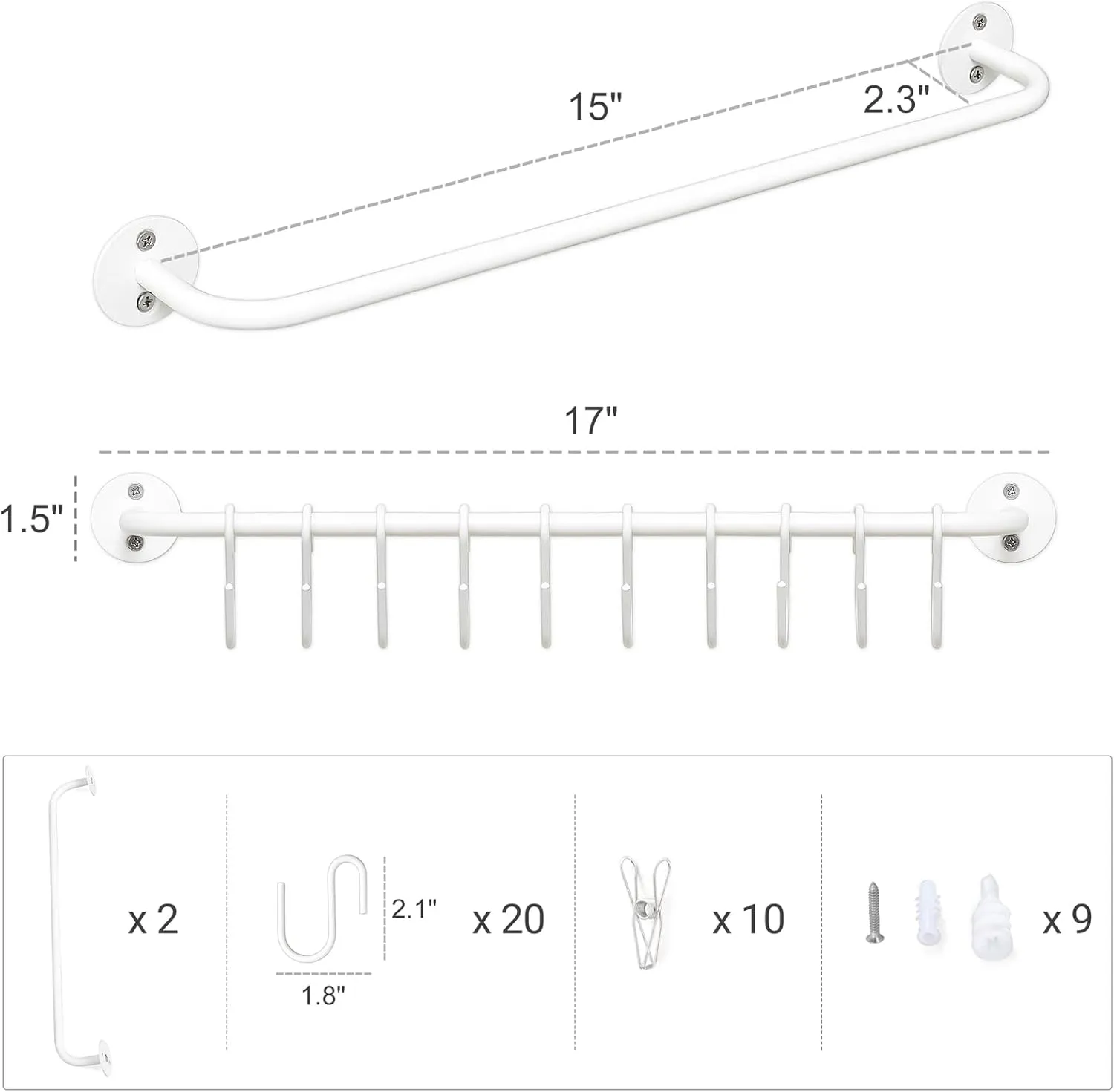 Mkono Hat Rack for Wall Baseball Cap Organizer Hanger with 20 Hooks Modern Metal Hat Holder Wall-Mounted Caps Display for Closet Door Bedroom Entryroom Laundry, Set of 2, White