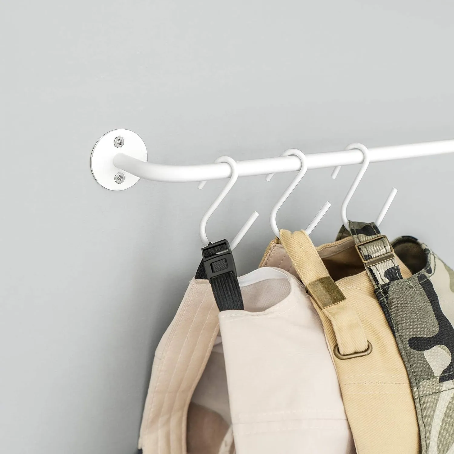 Mkono Hat Rack for Wall Baseball Cap Organizer Hanger with 20 Hooks Modern Metal Hat Holder Wall-Mounted Caps Display for Closet Door Bedroom Entryroom Laundry, Set of 2, White