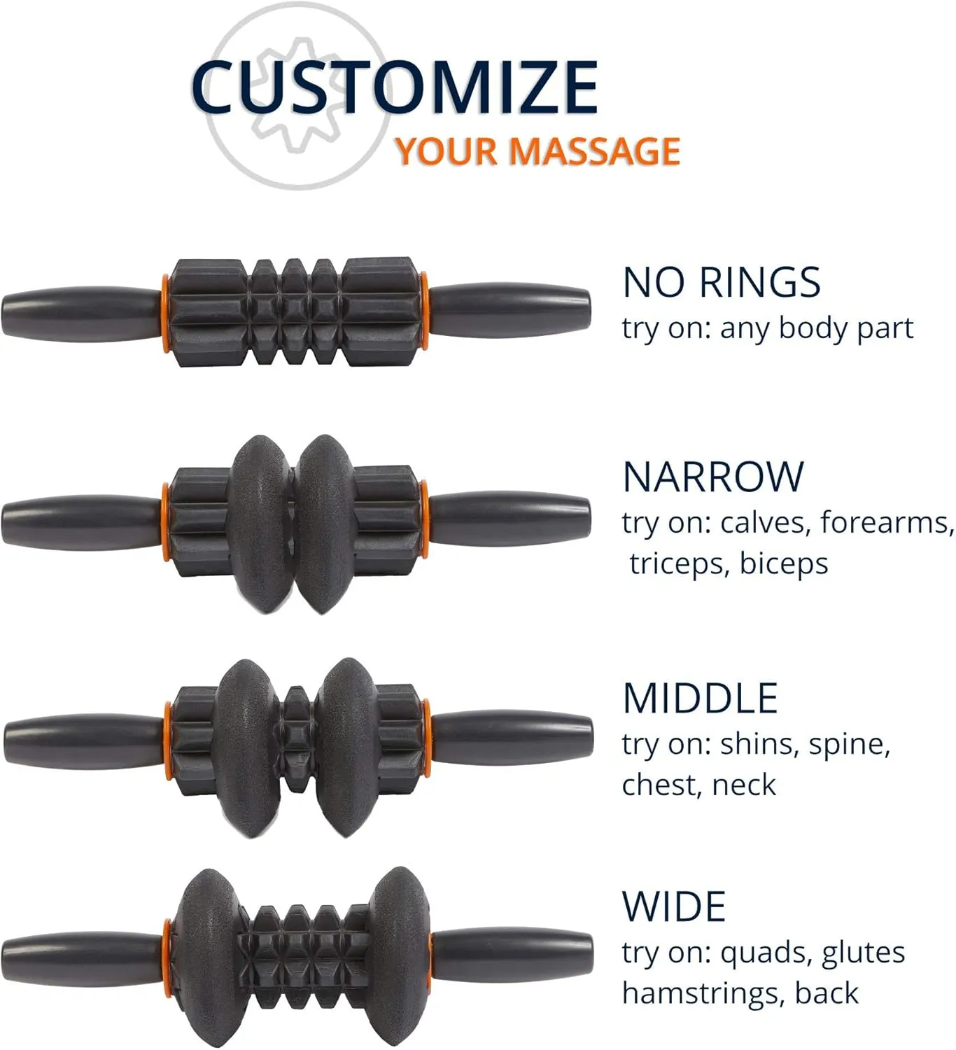 Morph Massage Stick: Full-Body Muscle Roller with 4 Bonus Deep-Tissue Massage Rings; 13” Travel Size; Configure as Ab Roller, Foam Roller, Massager for Neck, Back, Hand, Foot, Leg, Calf, & Arm
