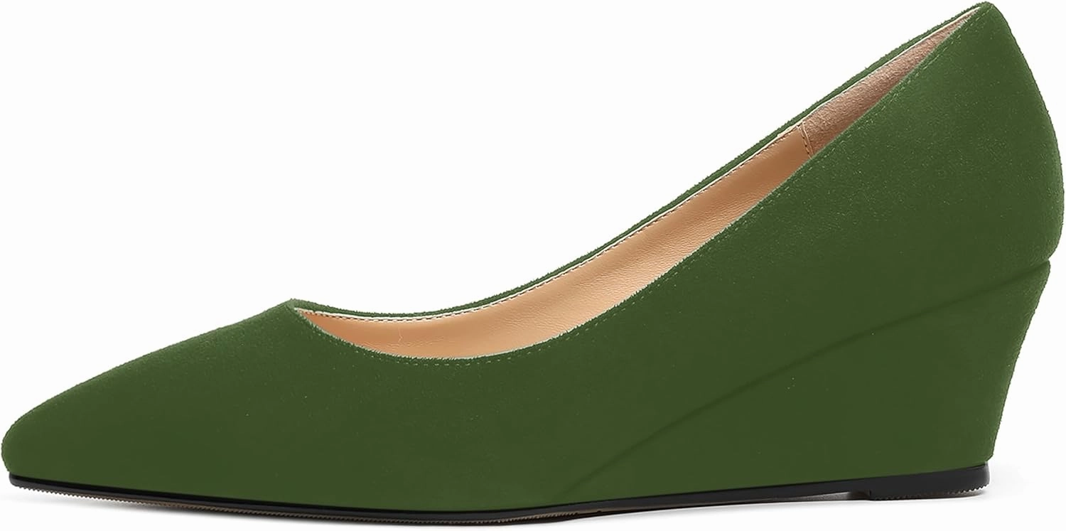 MOVINSTEPS Womens Pointed Toe Dress Slip On Work Wedge Low Heel Pumps Shoes 2 Inch