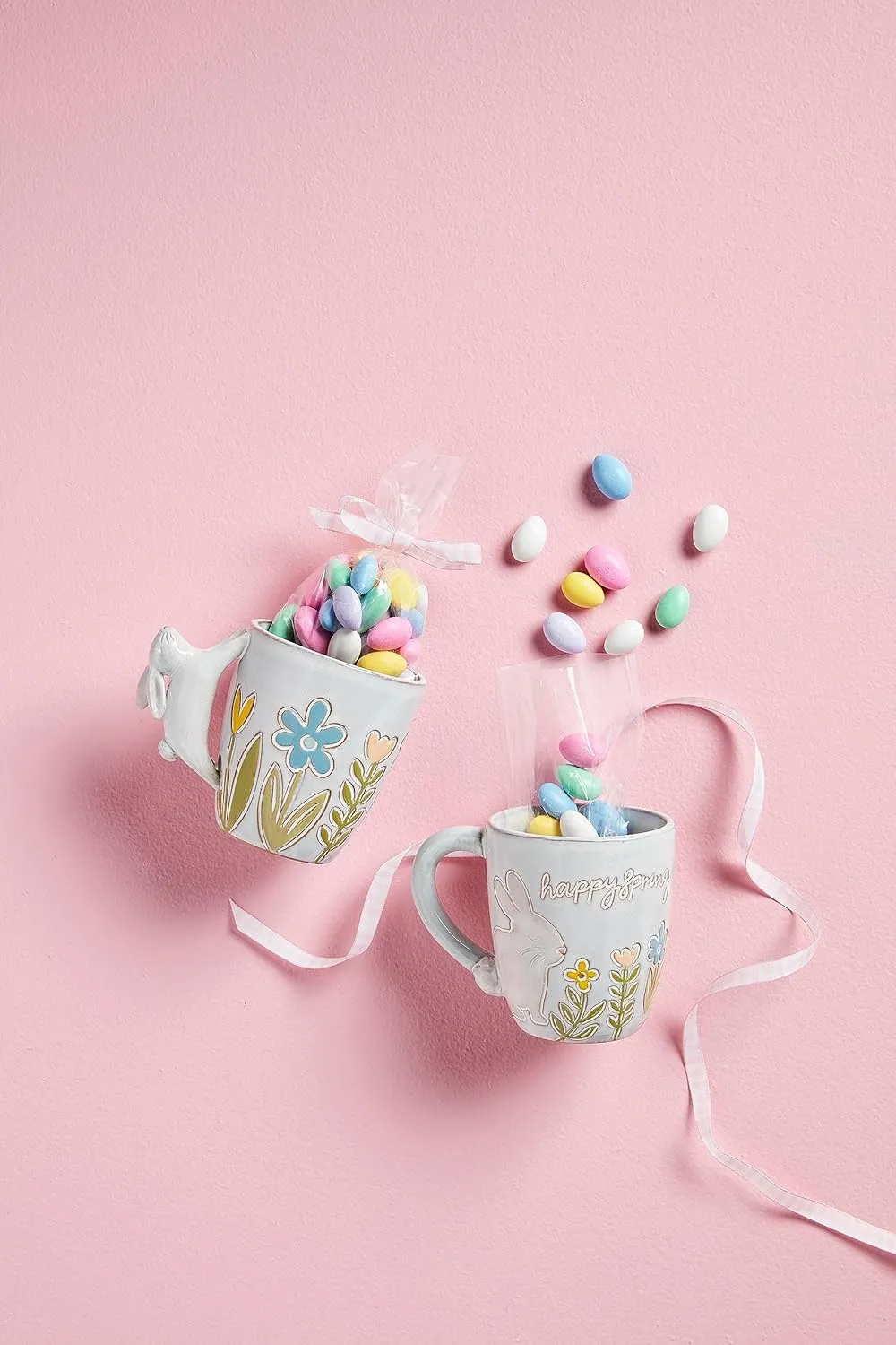 Mud Pie Handle Mugs, Happy; 4" x 3.5"