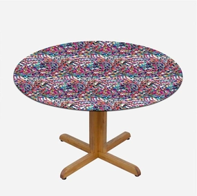 Multicolor Round Table Cloth with Elastic Edged Rainbow Colored Background Tiles Round Fitted Table Cover The Ultimate Protection for Your Table Colorful Decor Fits up 40"-44" Diameter Tables