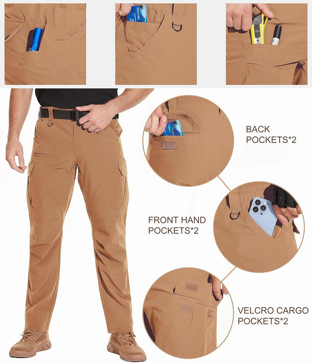 NATUVENIX Tactical Pants for Men, Water Resistant Hiking Cargo Pants Lightweight Outdoor Work Pants for Men Ripstop