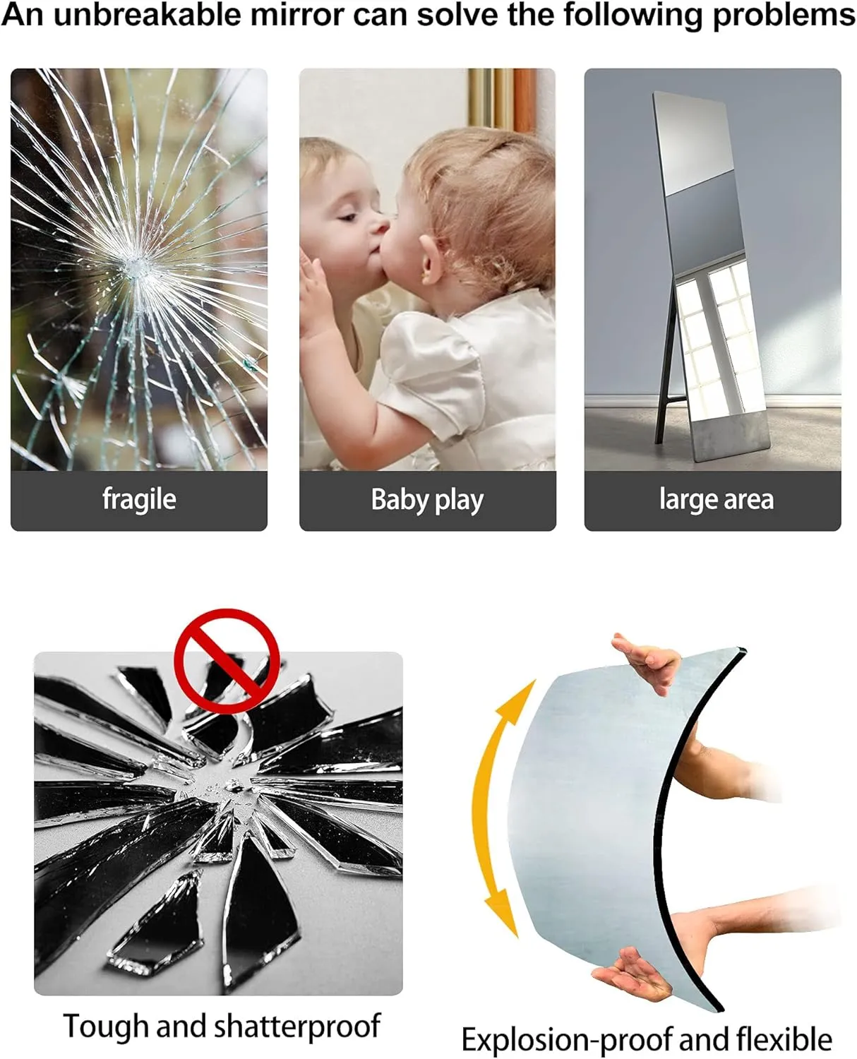 NC Plexiglass Acrylic Soft Mirror Non-Glass shatterproof Mirror Full Length Mirror Wall Mirror Frameless Home Fitness Mirror 4 Pcs 12"x12" cyhqo