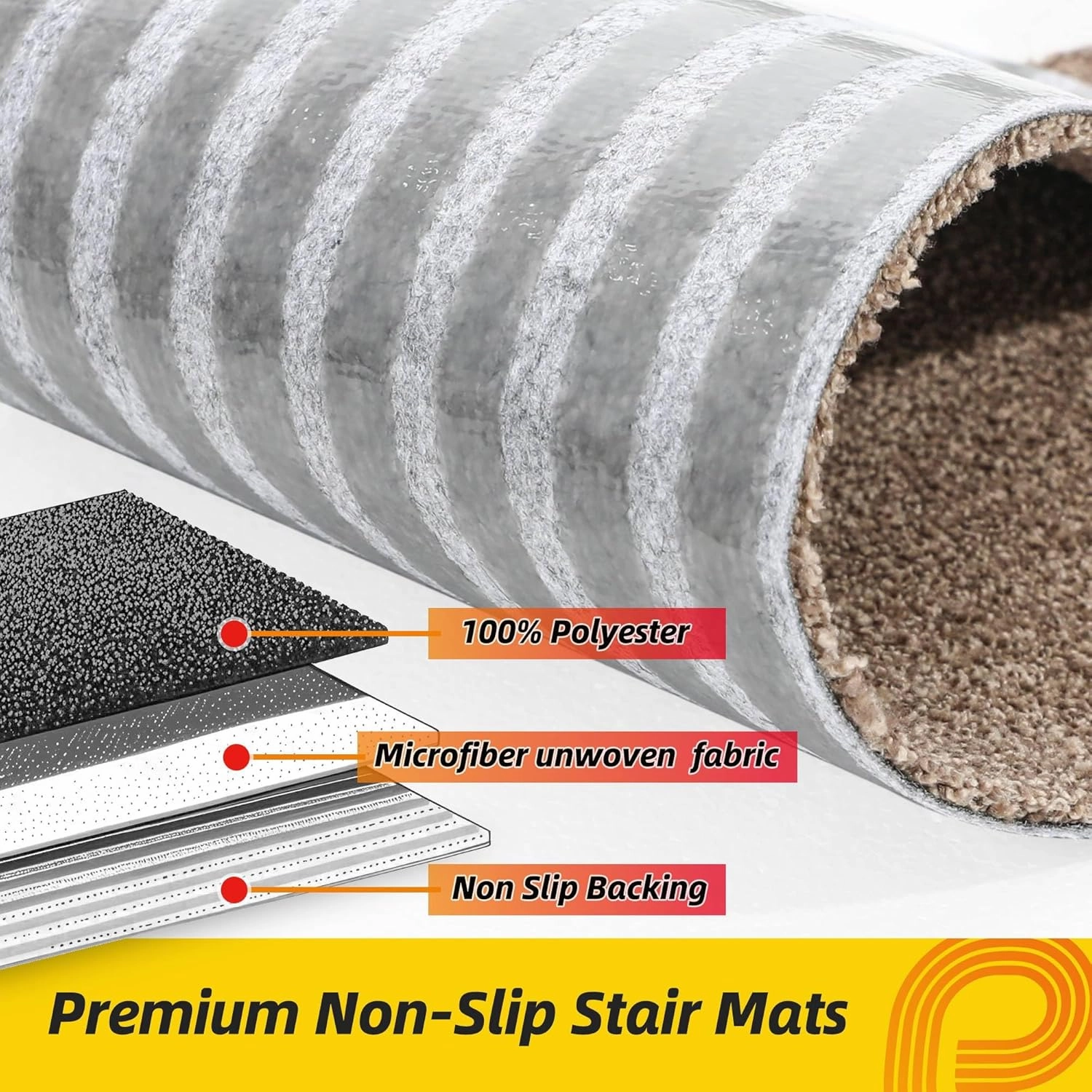 Non-Slip Stair Treads for Wooden Steps Indoor, 4 Pack 9" X 28" Stair Carpet Mats with TPE Backing for Kids Elders and Dogs, 0.3" Thick 100% Polyester Soft Stair Runner Rug, Beige