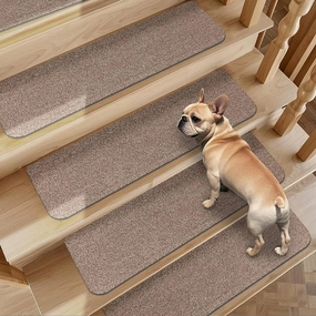 Non-Slip Stair Treads for Wooden Steps Indoor, 4 Pack 9" X 28" Stair Carpet Mats with TPE Backing for Kids Elders and Dogs, 0.3" Thick 100% Polyester Soft Stair Runner Rug, Beige