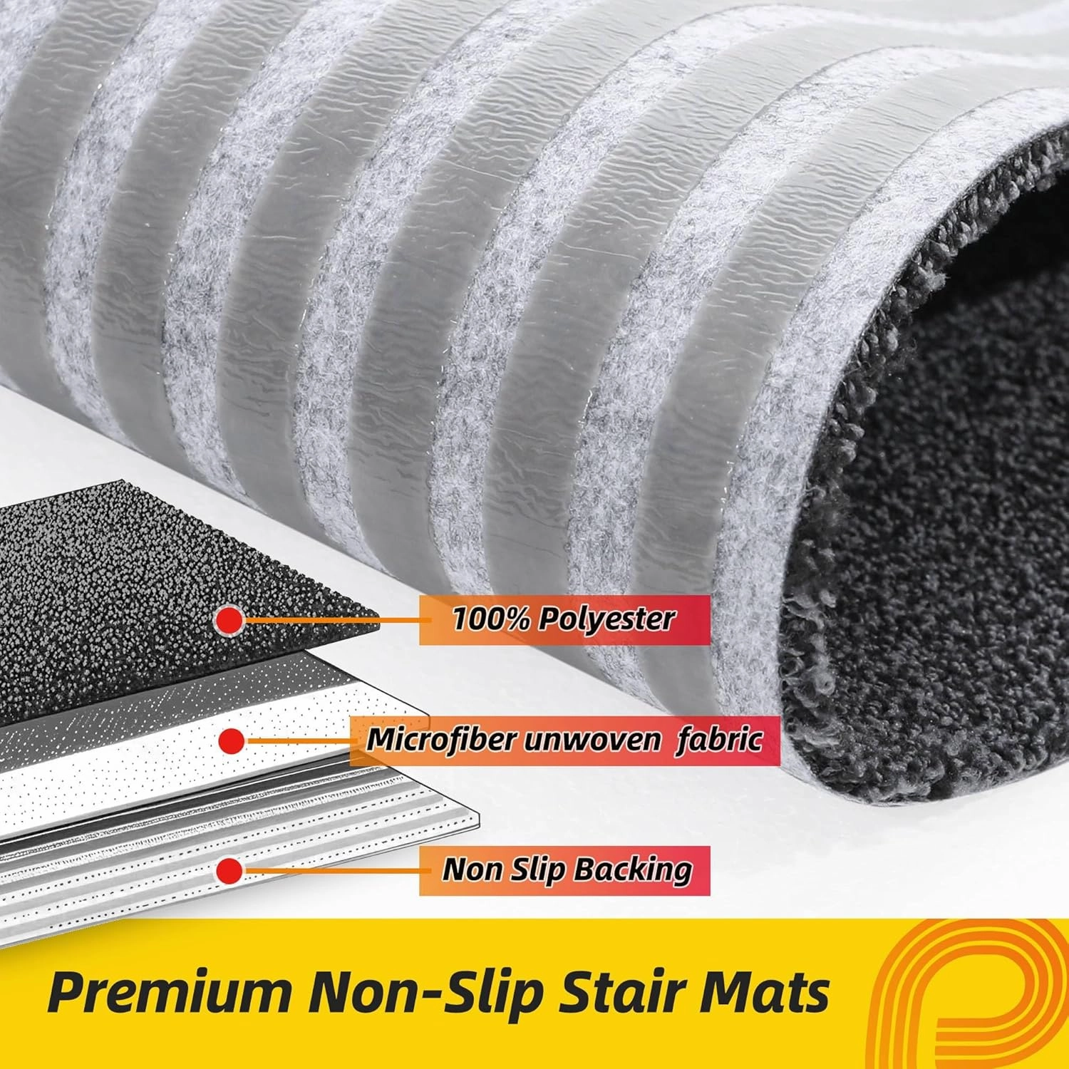 Non-Slip Stair Treads for Wooden Steps Indoor, 4 Pack 9" X 28" Stair Carpet Mats with TPE Backing for Kids Elders and Dogs, 0.3" Thick 100% Polyester Soft Stair Runner Rug, Black