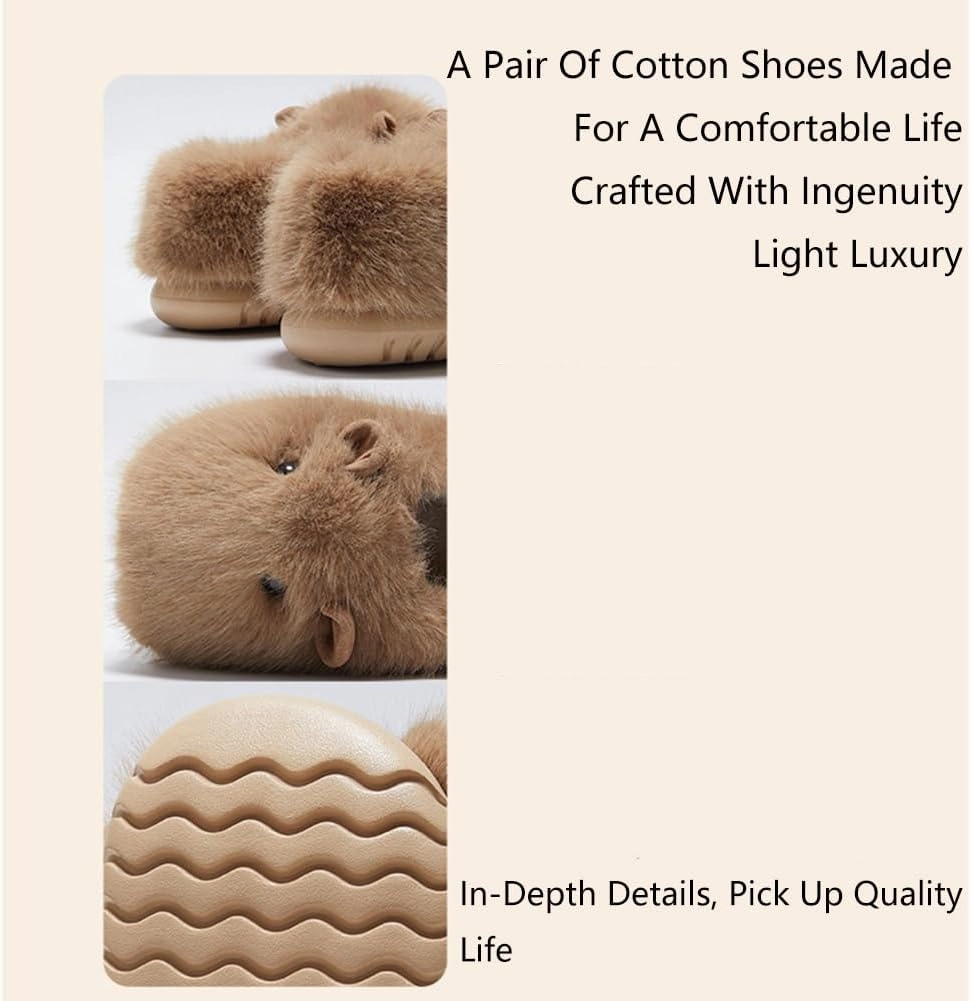 Novelty With Ears Capybara Slippers, Cozy House Shoes Fall and Winter Indoor Outdoor for Women, Warm Funny Animal Soft Plush Slides
