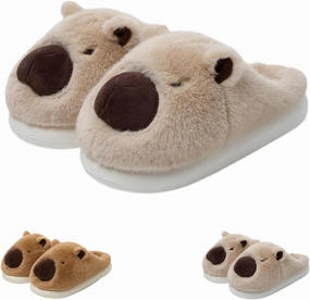 Novelty With Ears Capybara Slippers, Cozy House Shoes Fall and Winter Indoor Outdoor for Women, Warm Funny Animal Soft Plush Slides
