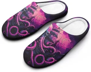 Octopus Tentacle Wrapped Around Old Ship Men's Memory Foam Slippers Comfort Closed Toe Slip On House Shoes Indoor
