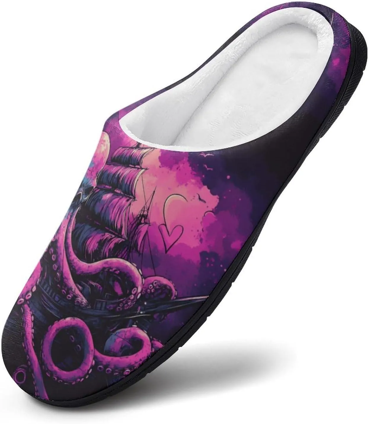 Octopus Tentacle Wrapped Around Old Ship Men's Memory Foam Slippers Comfort Closed Toe Slip On House Shoes Indoor