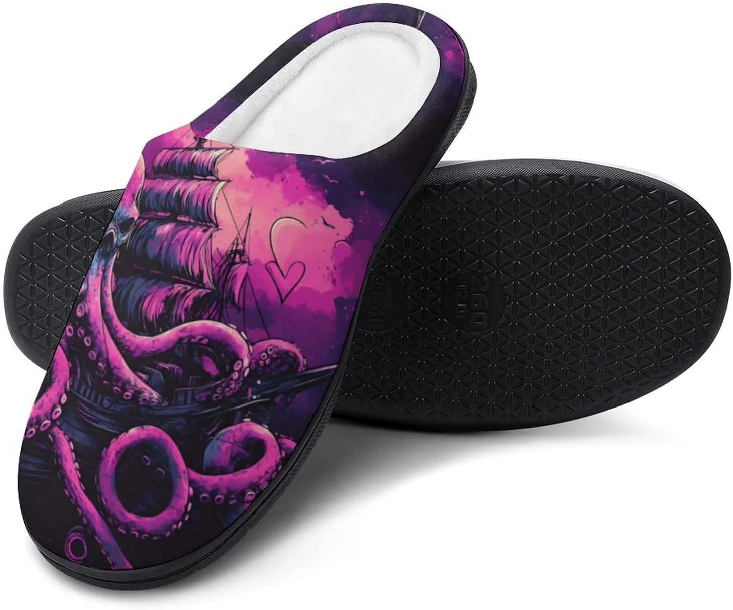 Octopus Tentacle Wrapped Around Old Ship Men's Memory Foam Slippers Comfort Closed Toe Slip On House Shoes Indoor