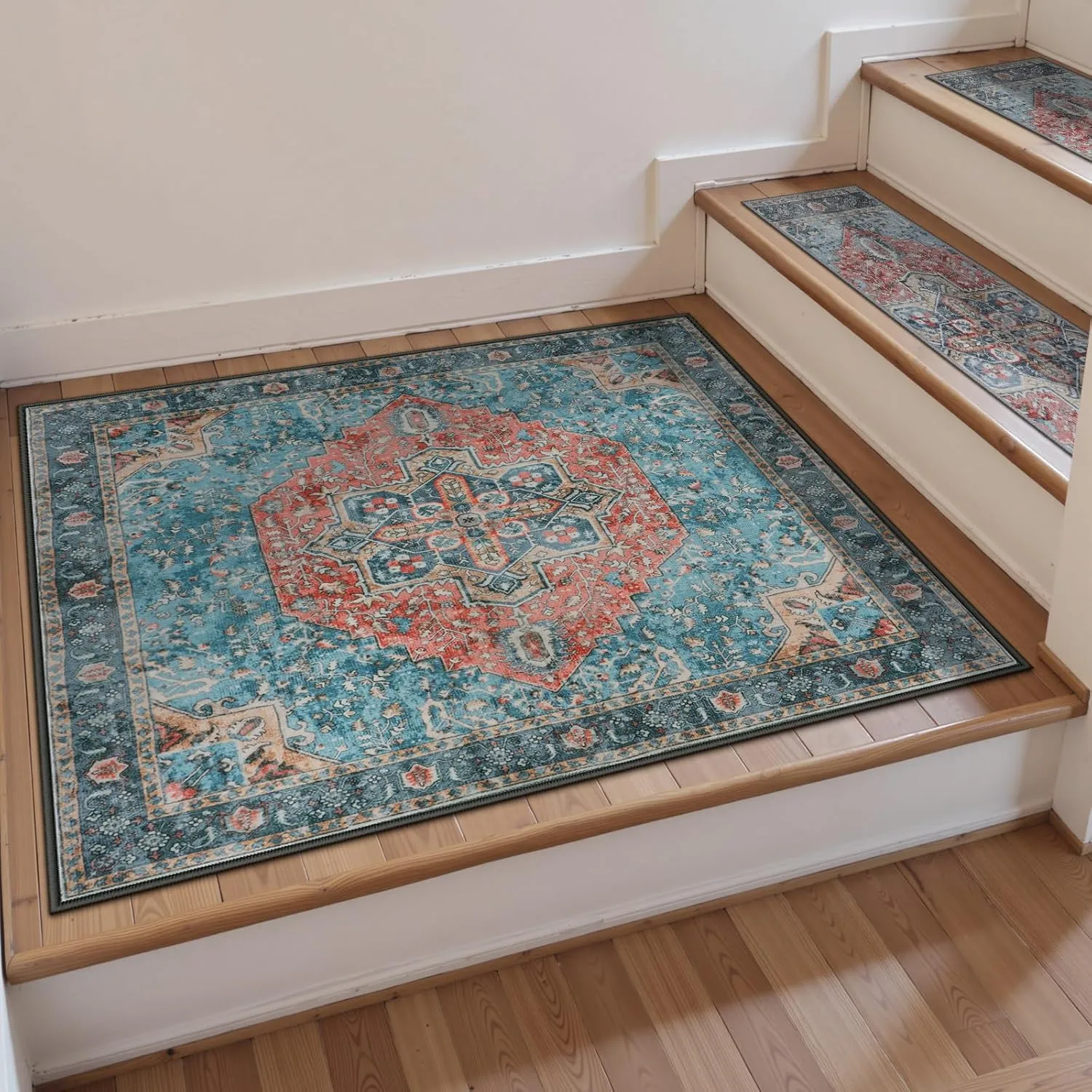 OJIA Non-Slip Stair Treads Matching Mat for Wooden Steps, Square Rubber Backing Anti-Slip Stair Carpet Landing Mat Stair Rugs 31x31 inch Carpet for Stairs