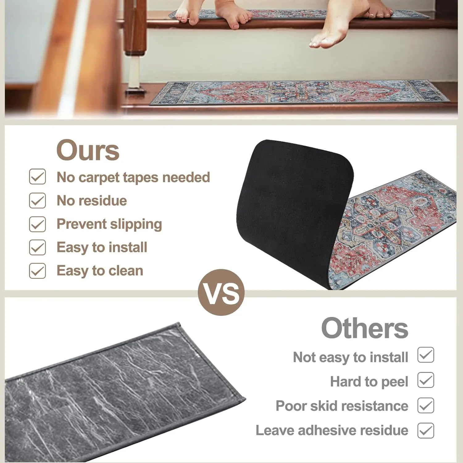 OJIA Non-Slip Stair Treads Matching Mat for Wooden Steps, Square Rubber Backing Anti-Slip Stair Carpet Landing Mat Stair Rugs 31x31 inch Carpet for Stairs