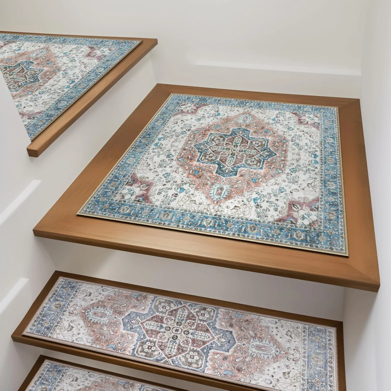 OJIA Non-Slip Stair Treads Matching Mat for Wooden Steps, Square Rubber Backing Anti-Slip Stair Carpet Landing Mat Stair Rugs 31x31 inch Carpet for Stairs