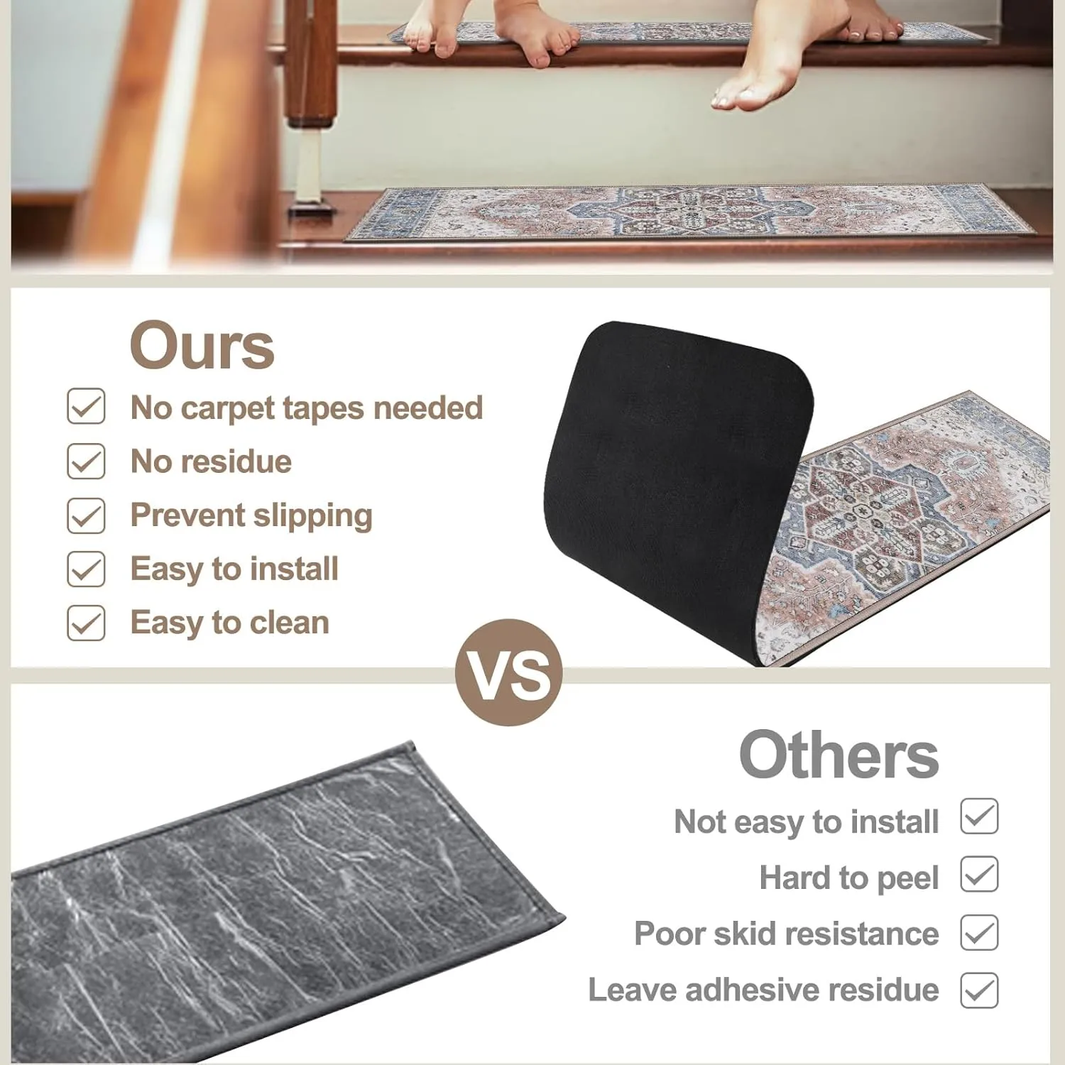 OJIA Non-Slip Stair Treads Matching Mat for Wooden Steps, Square Rubber Backing Anti-Slip Stair Carpet Landing Mat Stair Rugs 31x31 inch Carpet for Stairs
