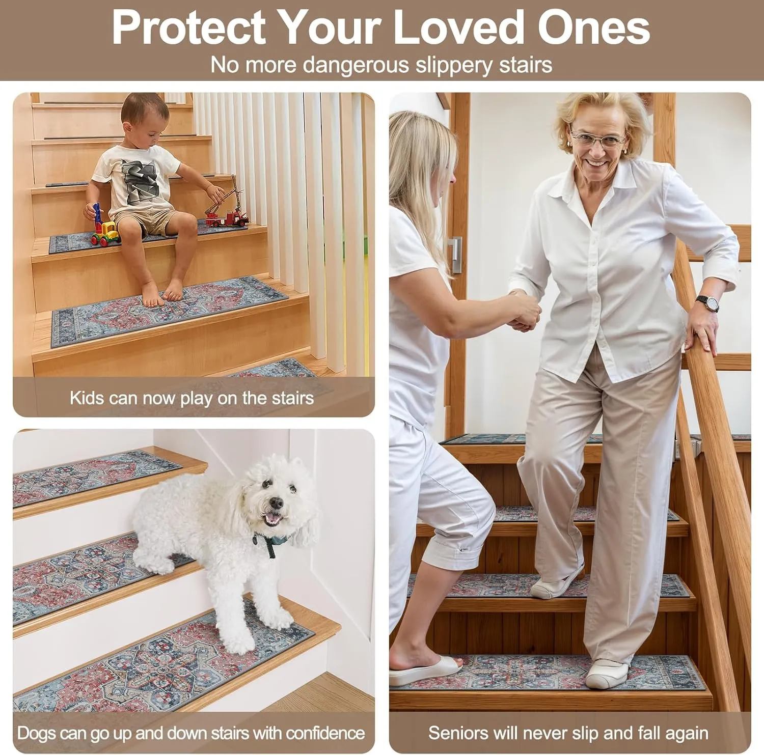 OJIA Non-Slip Stair Treads Matching Mat for Wooden Steps, Square Rubber Backing Anti-Slip Stair Carpet Landing Mat Stair Rugs 31x31 inch Carpet for Stairs