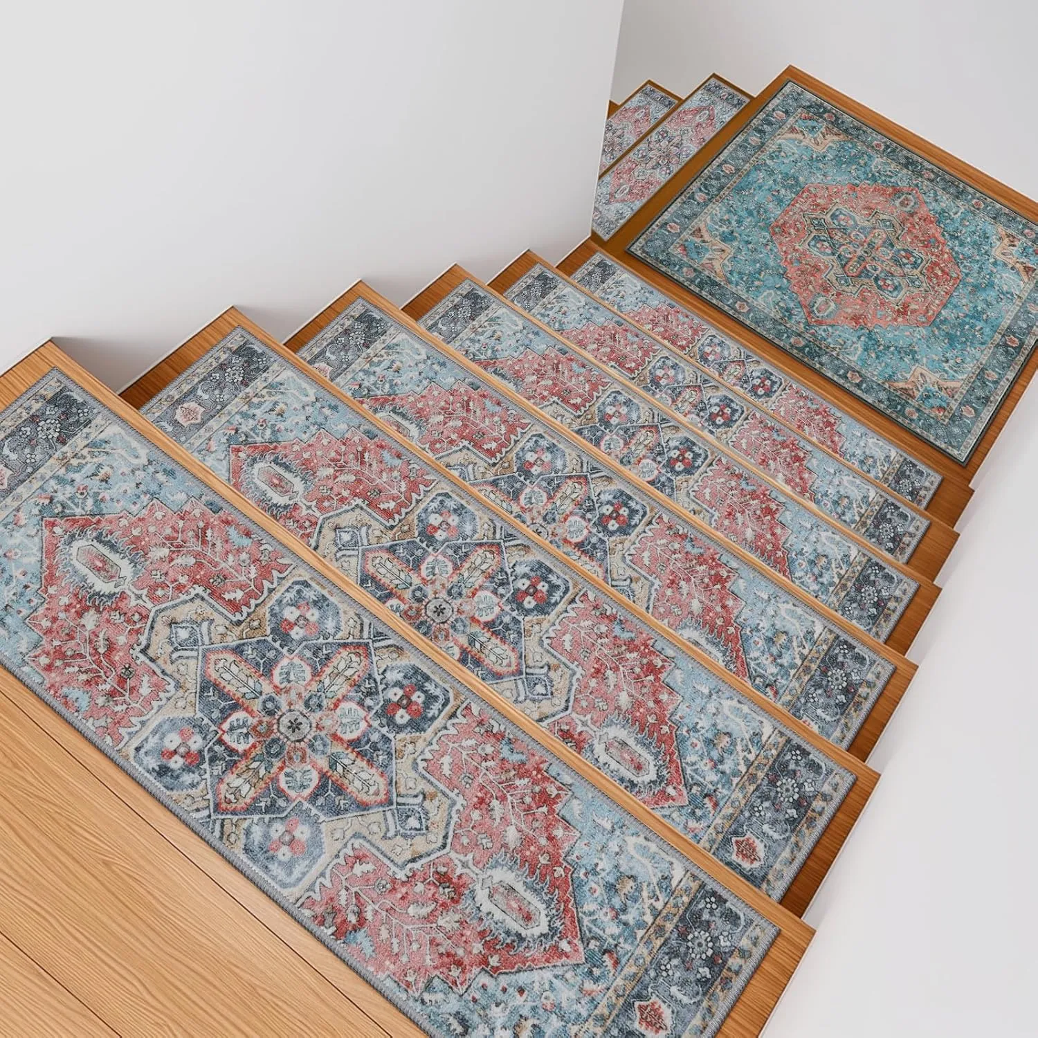 OJIA Non-Slip Stair Treads Matching Mat for Wooden Steps, Square Rubber Backing Anti-Slip Stair Carpet Landing Mat Stair Rugs 31x31 inch Carpet for Stairs
