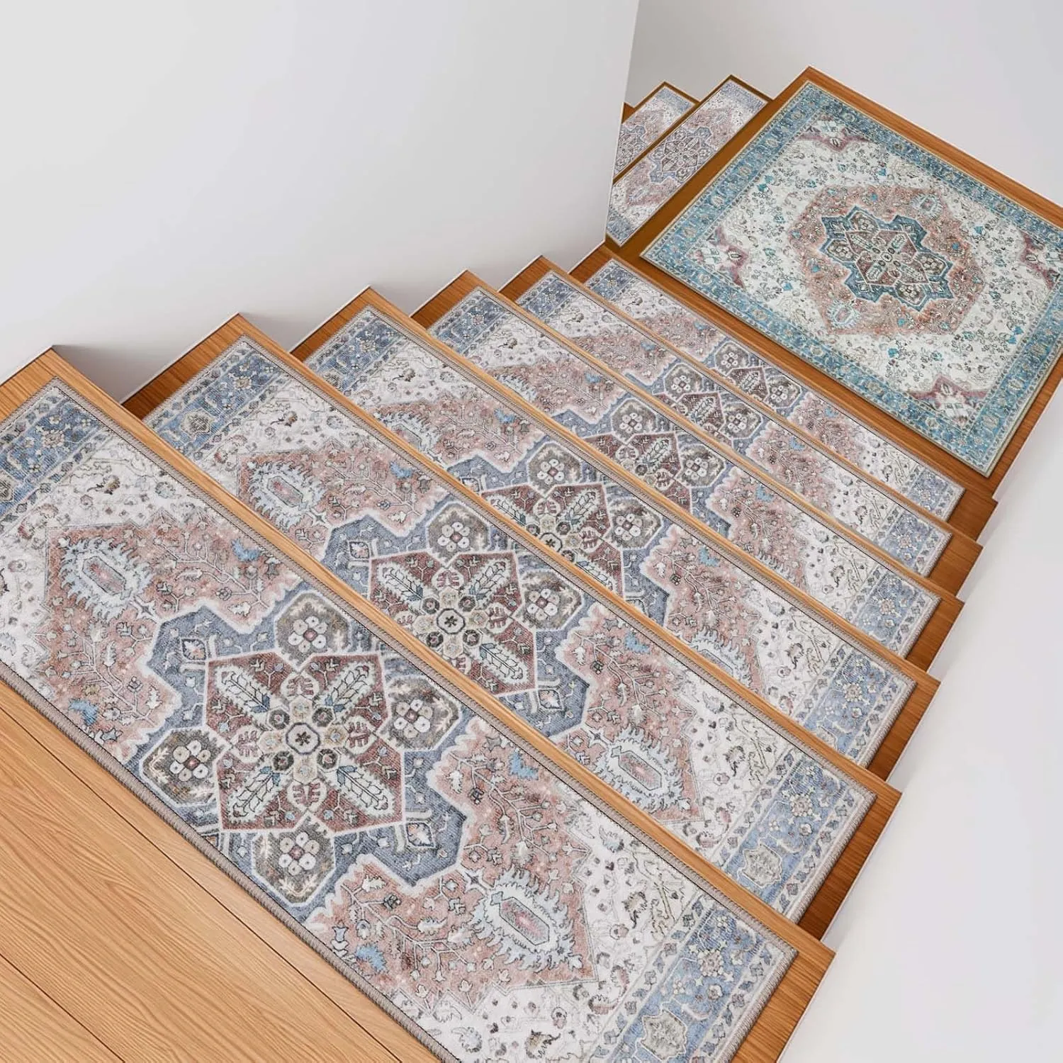 OJIA Non-Slip Stair Treads Matching Mat for Wooden Steps, Square Rubber Backing Anti-Slip Stair Carpet Landing Mat Stair Rugs 31x31 inch Carpet for Stairs
