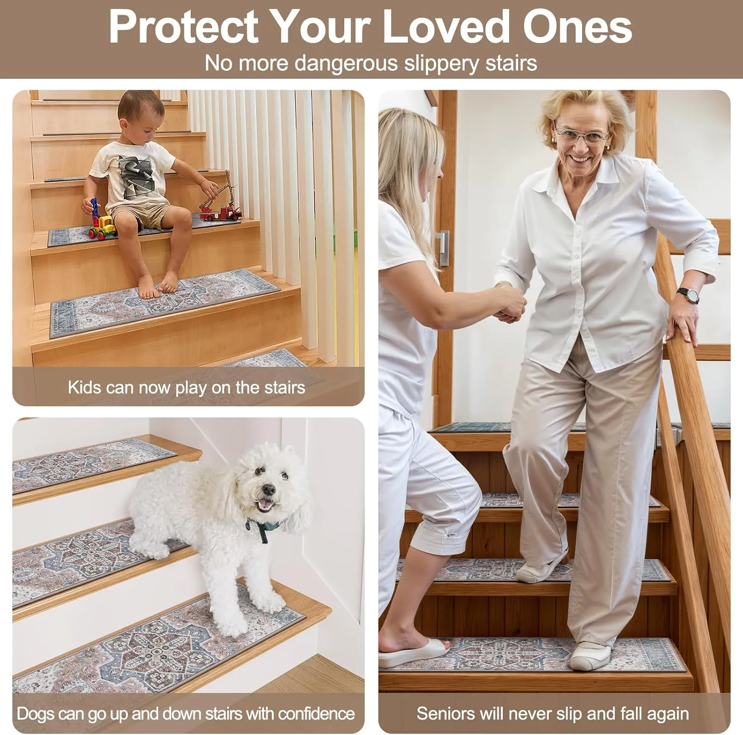 OJIA Non-Slip Stair Treads Matching Mat for Wooden Steps, Square Rubber Backing Anti-Slip Stair Carpet Landing Mat Stair Rugs 31x31 inch Carpet for Stairs
