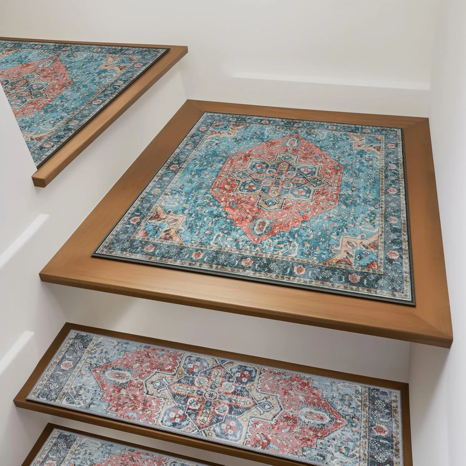 OJIA Non-Slip Stair Treads Matching Mat for Wooden Steps, Square Rubber Backing Anti-Slip Stair Carpet Landing Mat Stair Rugs 31x31 inch Carpet for Stairs