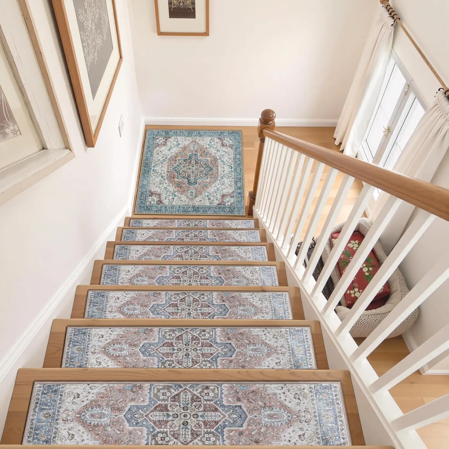 OJIA Non-Slip Stair Treads Matching Mat for Wooden Steps, Square Rubber Backing Anti-Slip Stair Carpet Landing Mat Stair Rugs 31x31 inch Carpet for Stairs