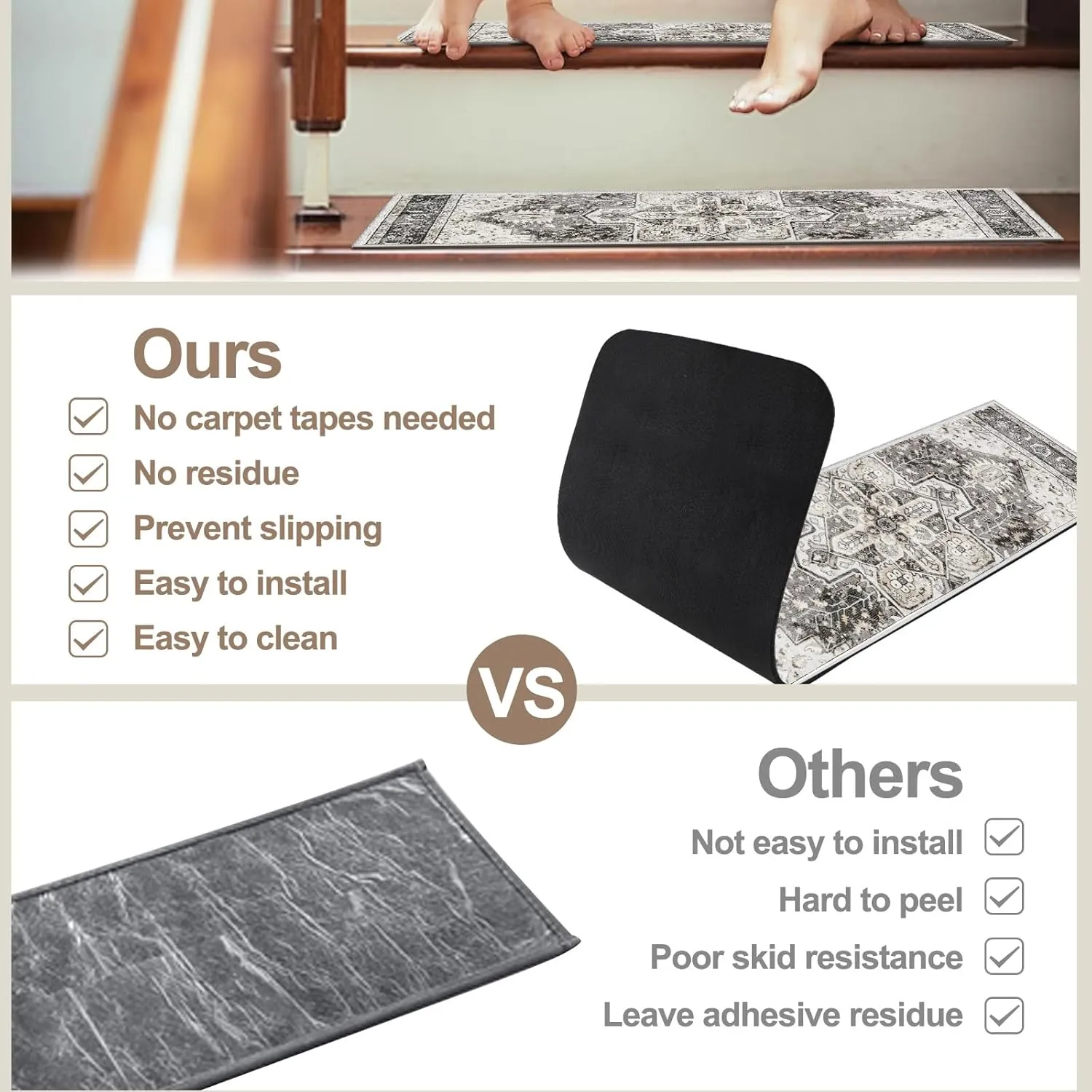 OJIA Stair Treads Carpet for Wooden Steps Non-Slip Landing Mat Stair Rug with Rubber Backing, Soft Stair Runner Safety Rugs for Family, Absorbent Washable 31x31 inch Carpet for Stairs