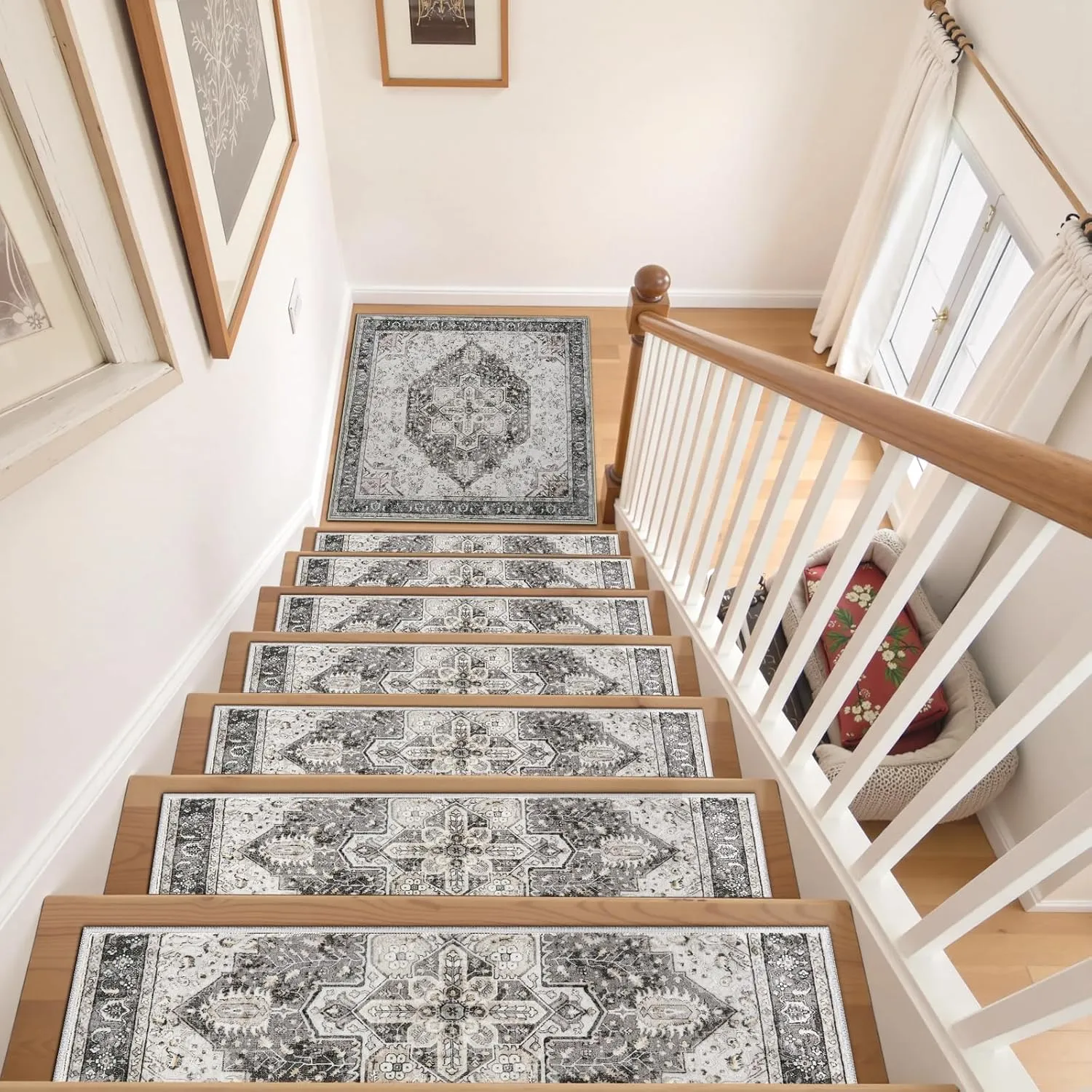 OJIA Stair Treads Carpet for Wooden Steps Non-Slip Landing Mat Stair Rug with Rubber Backing, Soft Stair Runner Safety Rugs for Family, Absorbent Washable 31x31 inch Carpet for Stairs