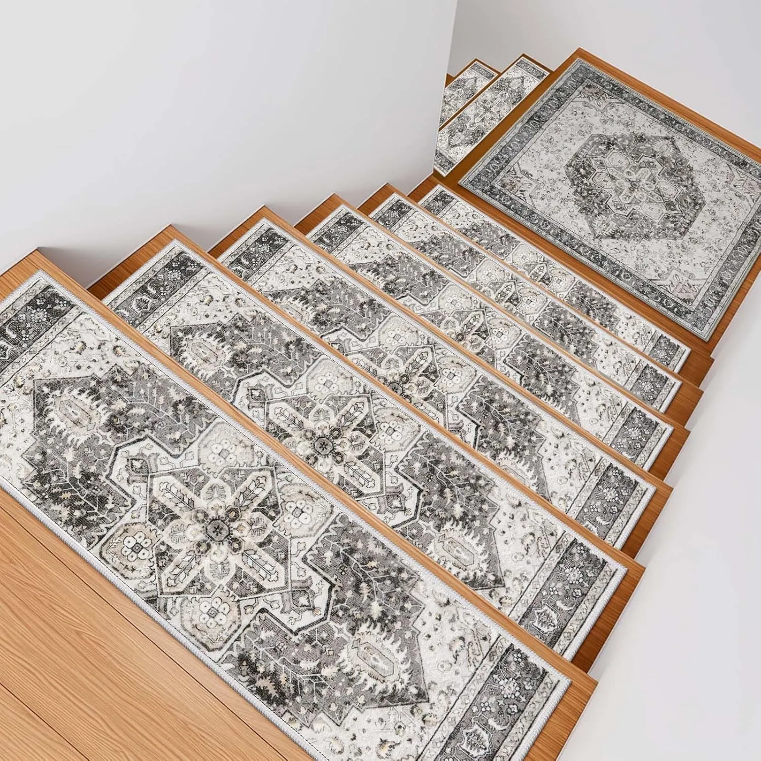 OJIA Stair Treads Carpet for Wooden Steps Non-Slip Landing Mat Stair Rug with Rubber Backing, Soft Stair Runner Safety Rugs for Family, Absorbent Washable 31x31 inch Carpet for Stairs