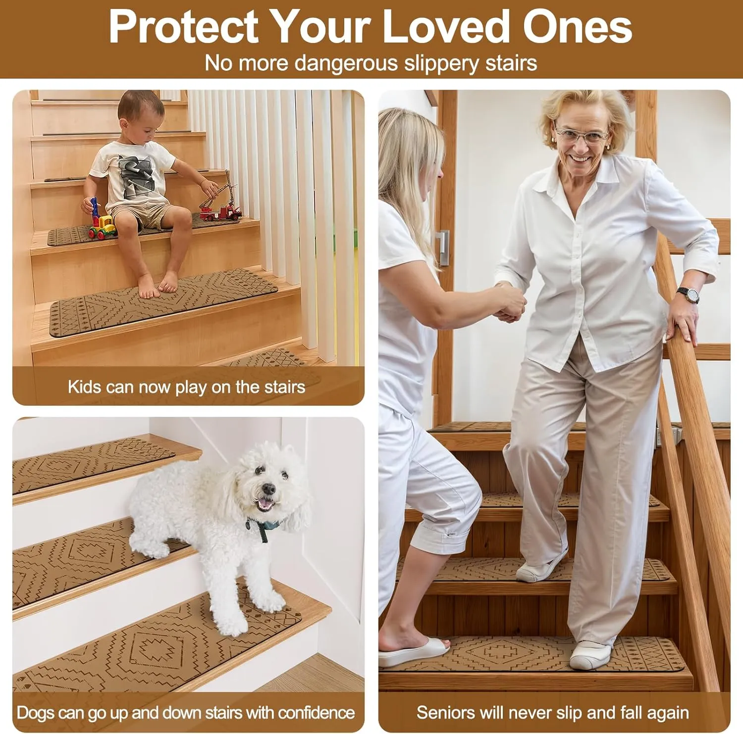 OJIA Stair Treads Carpet for Wooden Steps Non-Slip Stair Treads Landing Mat Stair Rug with Rubber Backing Stair Runner Safety Rugs for Family, Absorbent Washable 32x32 inch