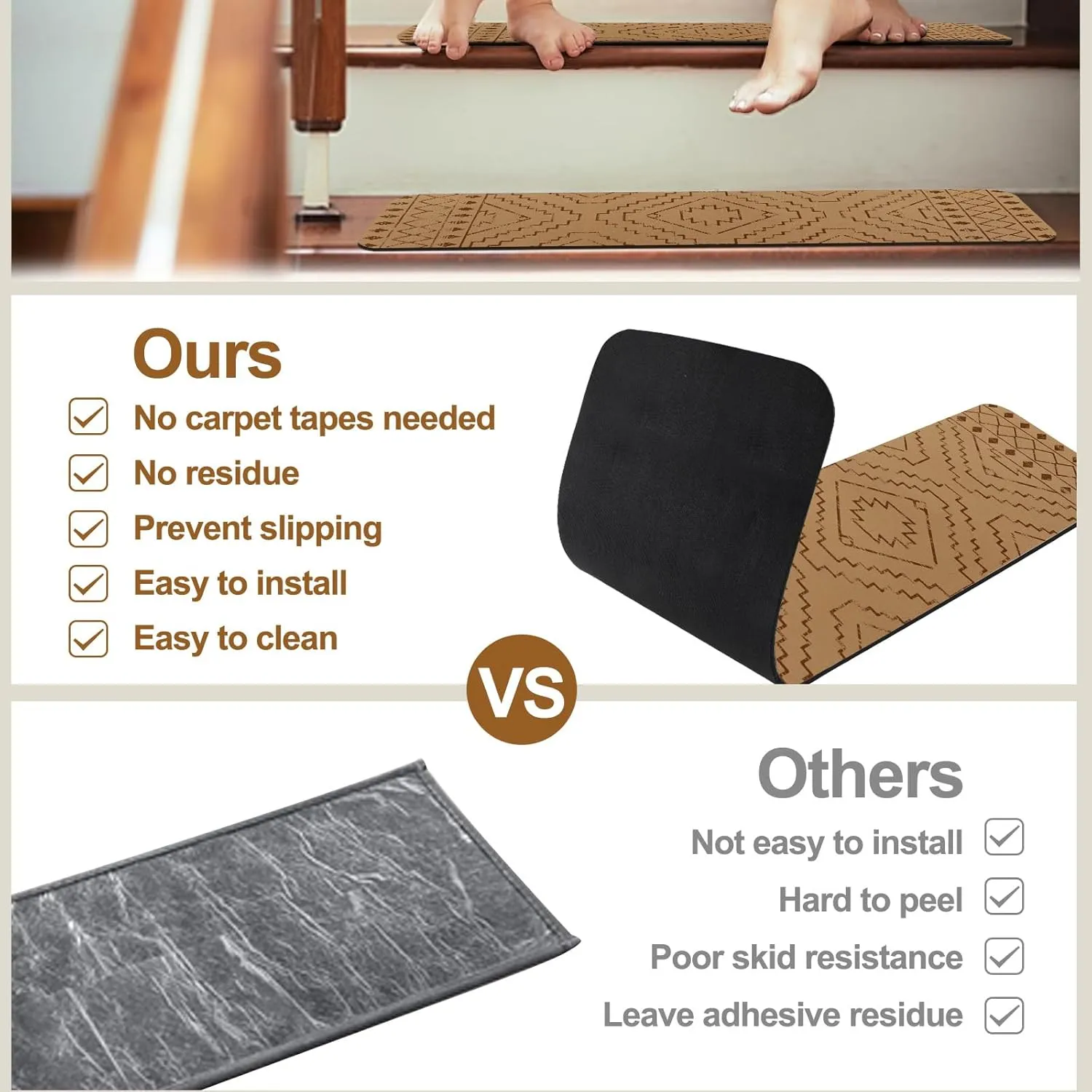 OJIA Stair Treads Carpet for Wooden Steps Non-Slip Stair Treads Landing Mat Stair Rug with Rubber Backing Stair Runner Safety Rugs for Family, Absorbent Washable 32x32 inch