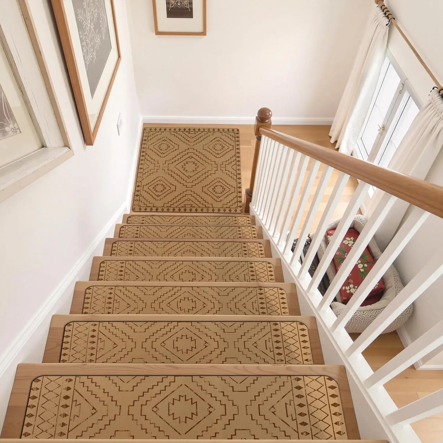 OJIA Stair Treads Carpet for Wooden Steps Non-Slip Stair Treads Landing Mat Stair Rug with Rubber Backing Stair Runner Safety Rugs for Family, Absorbent Washable 32x32 inch