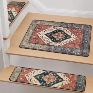 OJIA Stair Treads Non-Slip Landing Mat Indoor Stair Runners for Wooden Steps, Slip Resistant Stair Carpet Treads for Kids and Dogs, Rubber Backing Stair Rugs Mats 20"x32" Corner Square Matching Mat