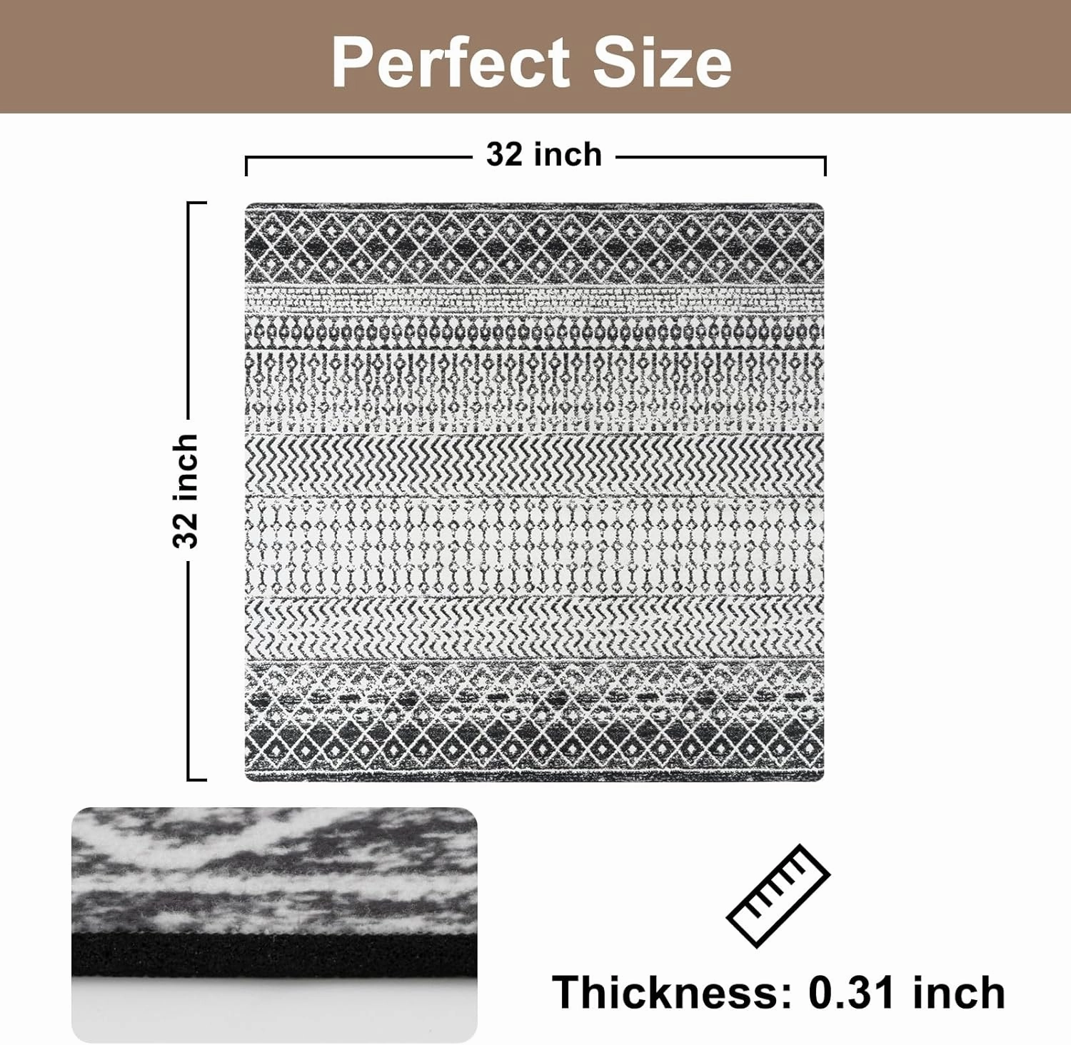 OJIA Stair Treads Non-Slip Matching Mat for Wooden Steps, Square Capet Stair Treads Rubber Backing Stair Runner Anti-Slip Stair Landing Mat 32x32 Inch Stair Rugs