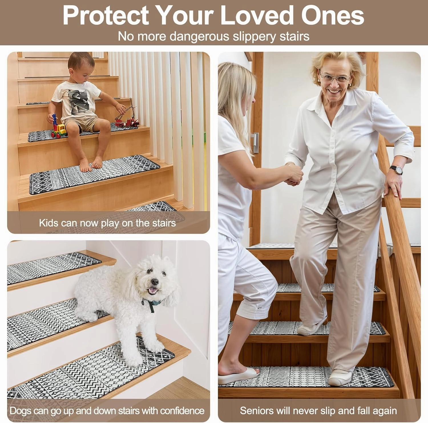 OJIA Stair Treads Non-Slip Matching Mat for Wooden Steps, Square Capet Stair Treads Rubber Backing Stair Runner Anti-Slip Stair Landing Mat 32x32 Inch Stair Rugs