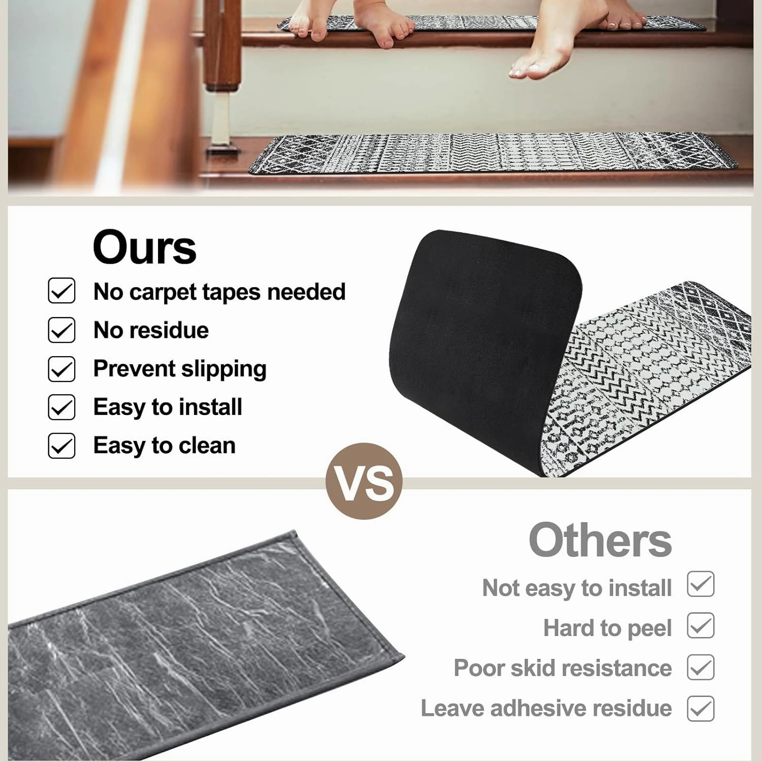 OJIA Stair Treads Non-Slip Matching Mat for Wooden Steps, Square Capet Stair Treads Rubber Backing Stair Runner Anti-Slip Stair Landing Mat 32x32 Inch Stair Rugs