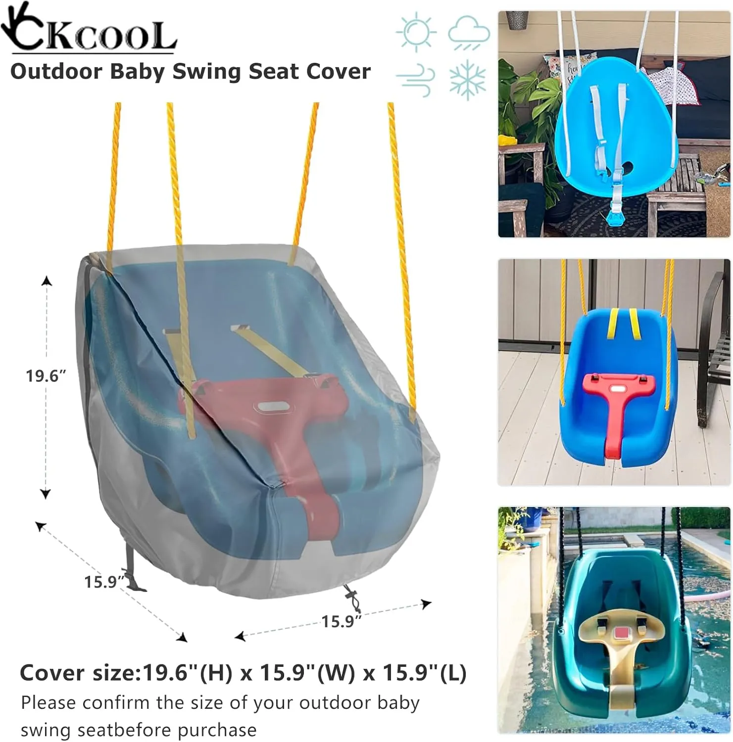 okcool Outdoor Toddler Swing Seat Cover for Little Tikes Baby Swing Seat,Outdoor Baby Swing Cover,A Wide Selection of Cute Colors and Patterns,Gray