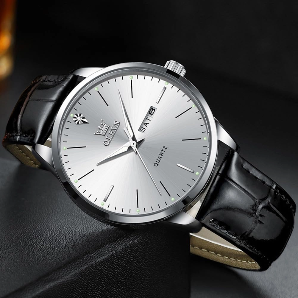 OLEVS Mens Watches, Casual Leather Watches for Men Easy to Read Quartz Number Watch with Date Waterproof Blue/Black/Silver Face Men's Wrist Watches…
