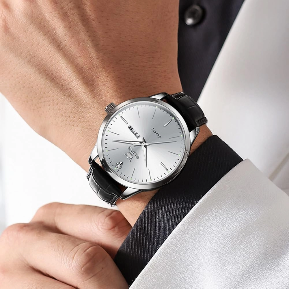 OLEVS Mens Watches, Casual Leather Watches for Men Easy to Read Quartz Number Watch with Date Waterproof Blue/Black/Silver Face Men's Wrist Watches…