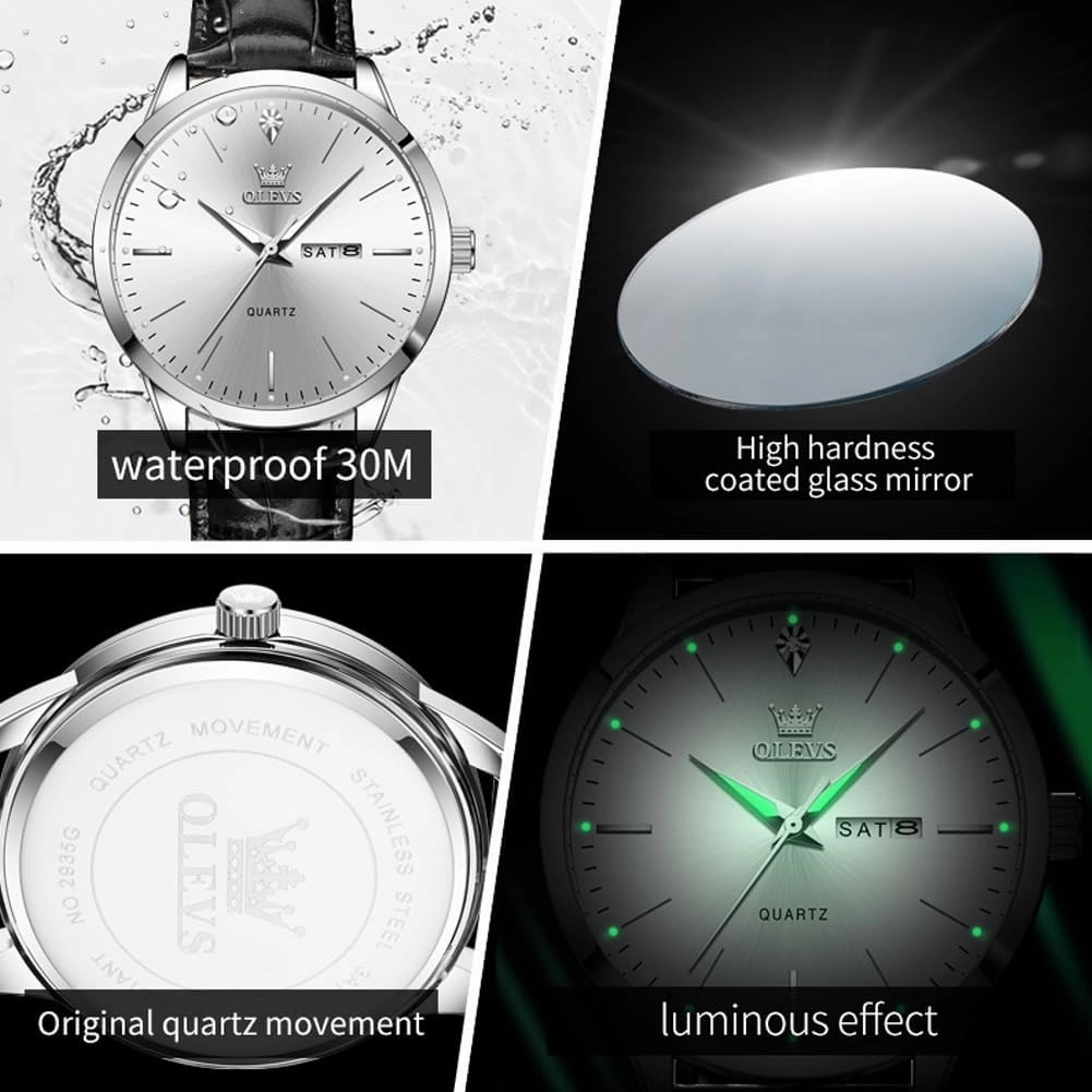 OLEVS Mens Watches, Casual Leather Watches for Men Easy to Read Quartz Number Watch with Date Waterproof Blue/Black/Silver Face Men's Wrist Watches…