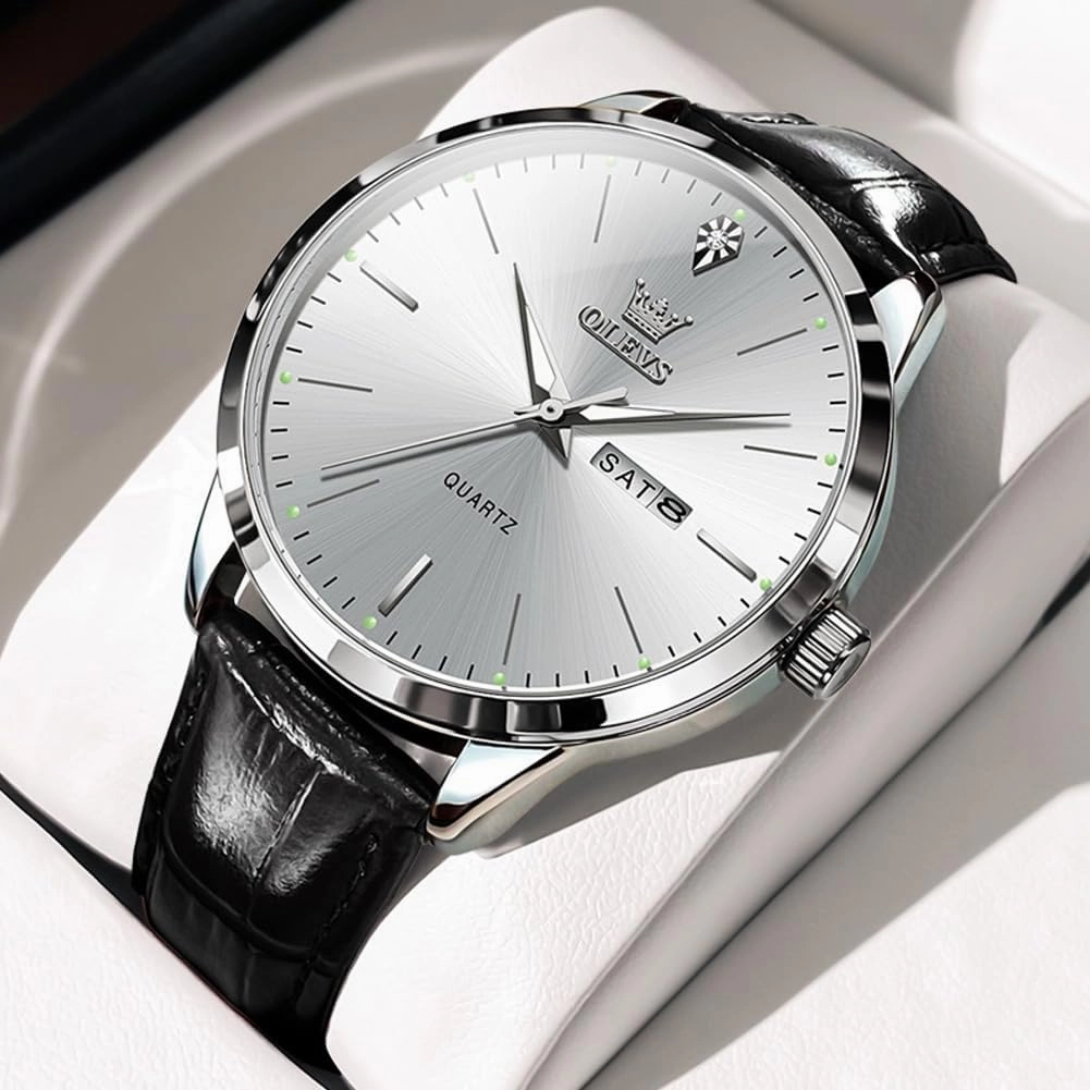OLEVS Mens Watches, Casual Leather Watches for Men Easy to Read Quartz Number Watch with Date Waterproof Blue/Black/Silver Face Men's Wrist Watches…