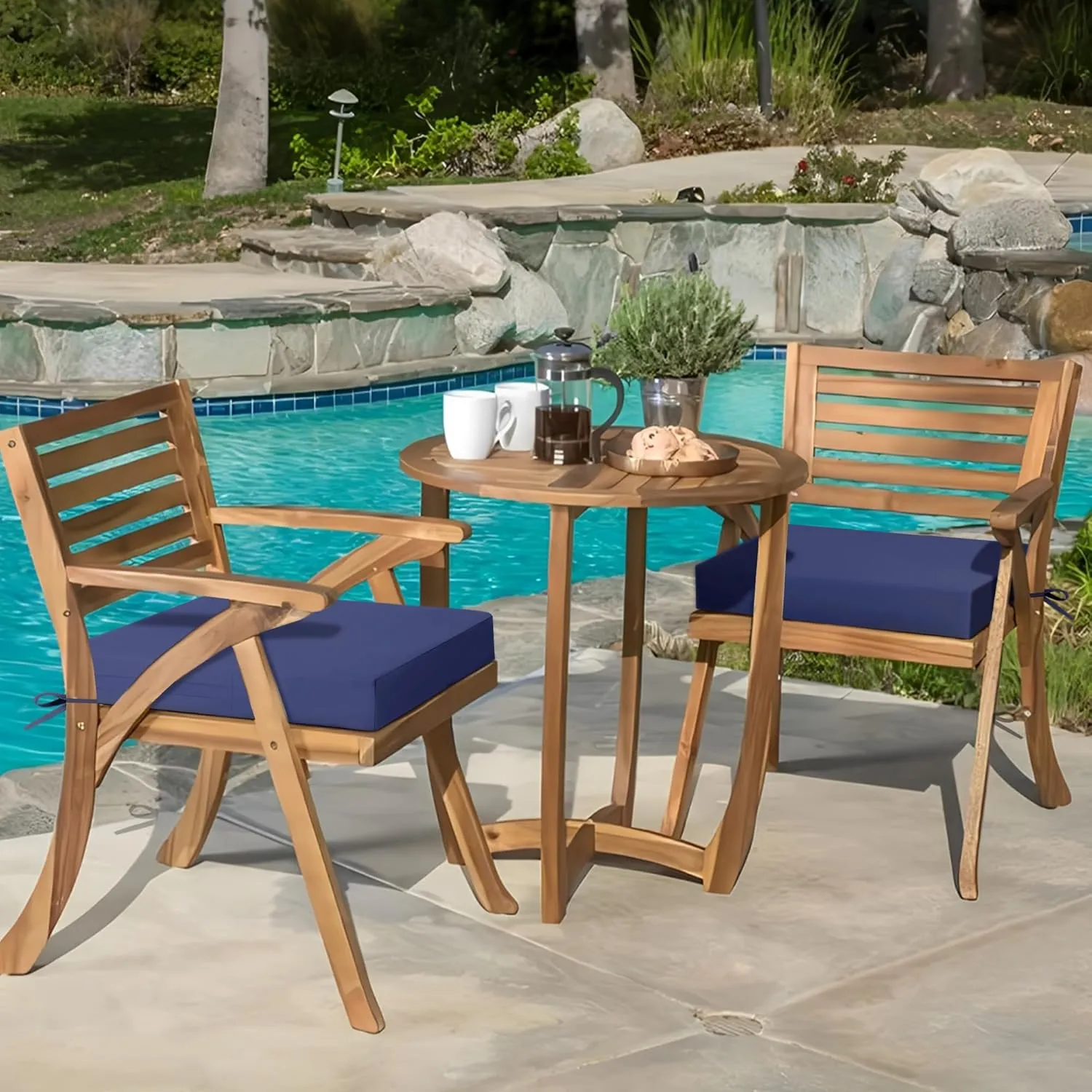 Outdoor Chair Cushions Patio for Furniture Set of 2 Seat Outside Waterproof 19 x 19 x 3 Inch Pads Thick Navy Blue Seating Large Square