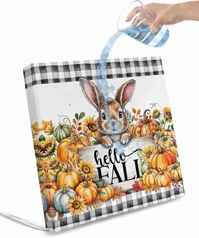 Outdoor Waterproof Cushion Covers Hello Autumn Cute Rabbit Replacement Stretch Seat Slipcover for Patio, Vintage Country Pumpkin Sunflower Chair Couch Sofa Covers Furniture Protector Set of 2,22x20IN